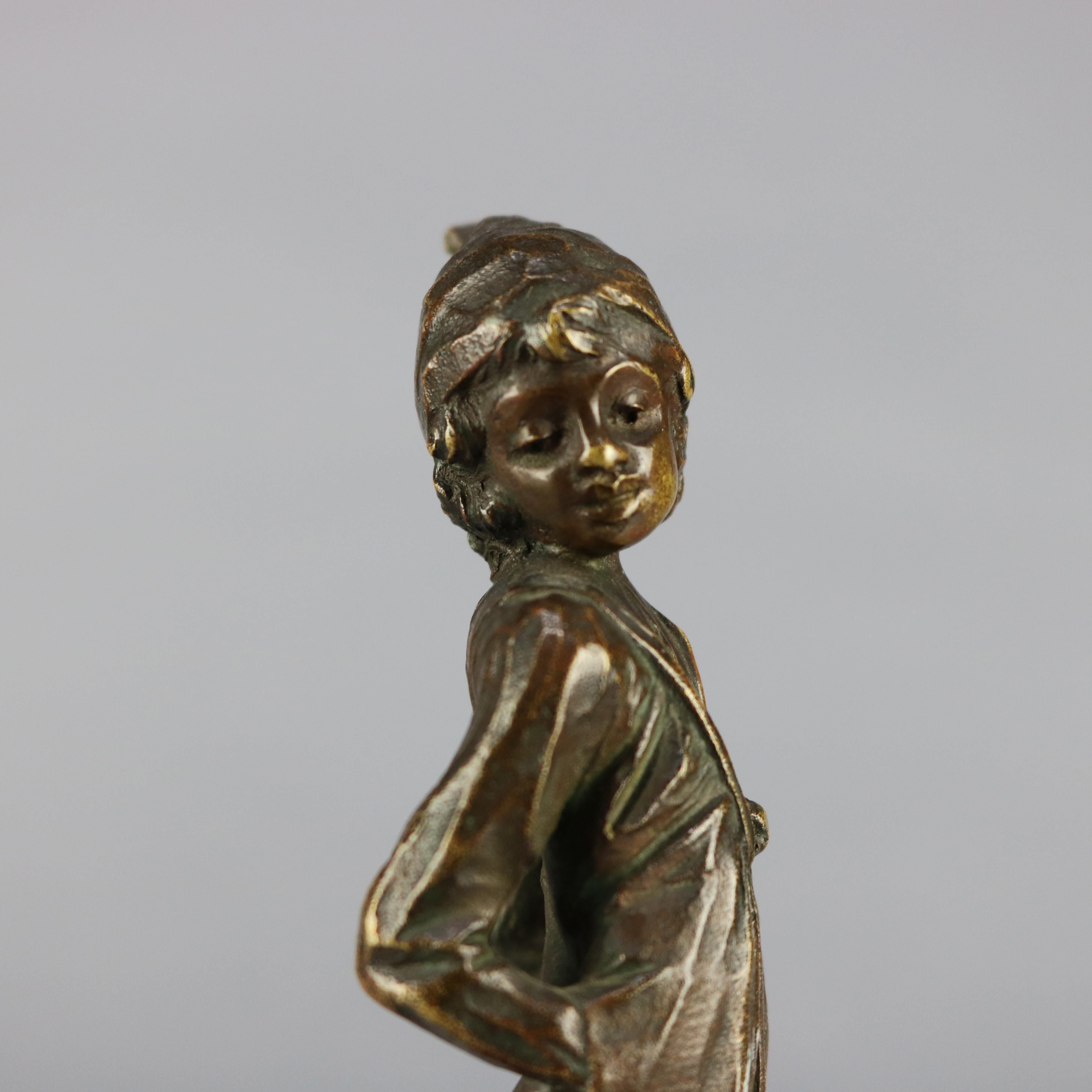 Antique Continental Figural Bronze Cabinet Sculpture of Boy, Signed Beck 1