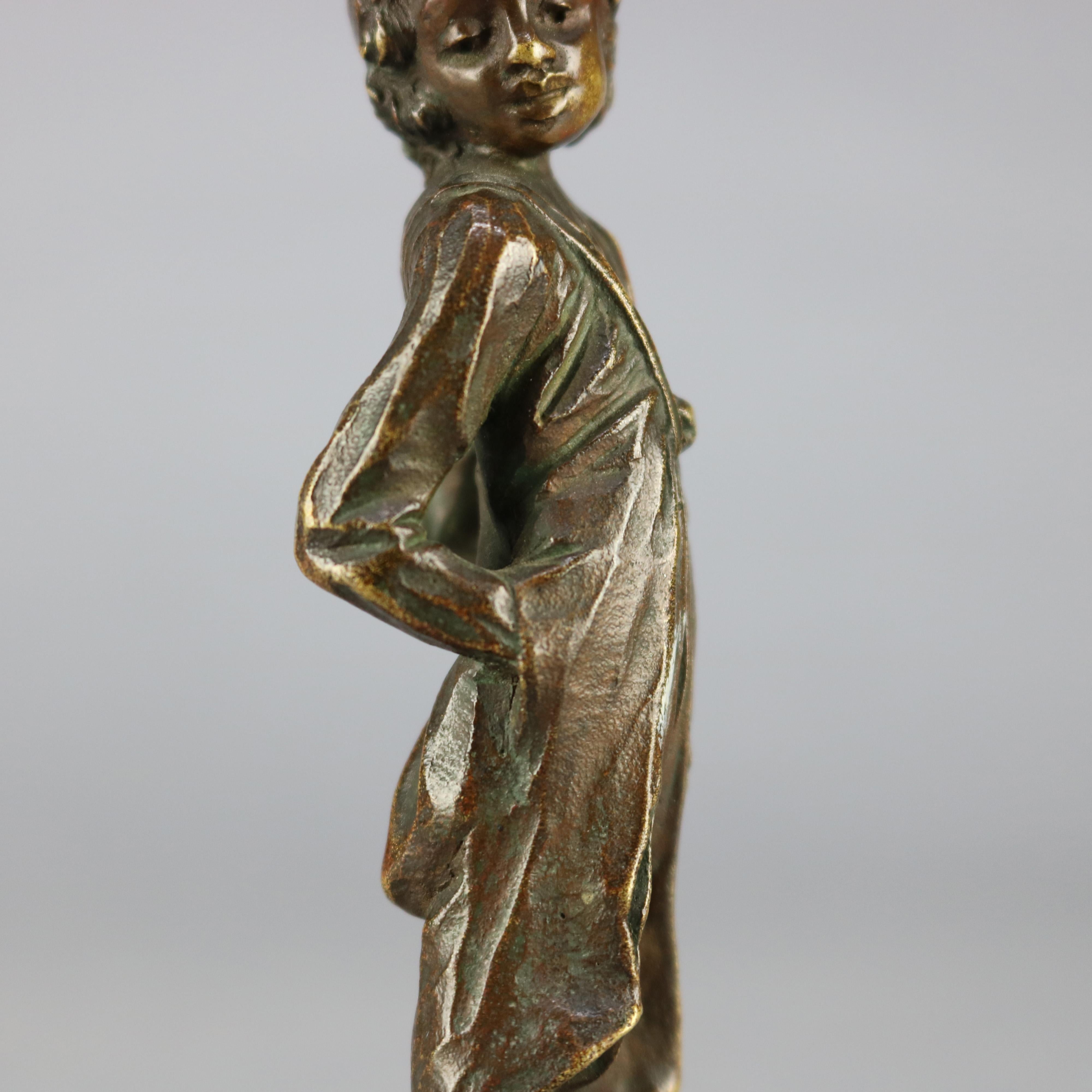 Antique Continental Figural Bronze Cabinet Sculpture of Boy, Signed Beck 2