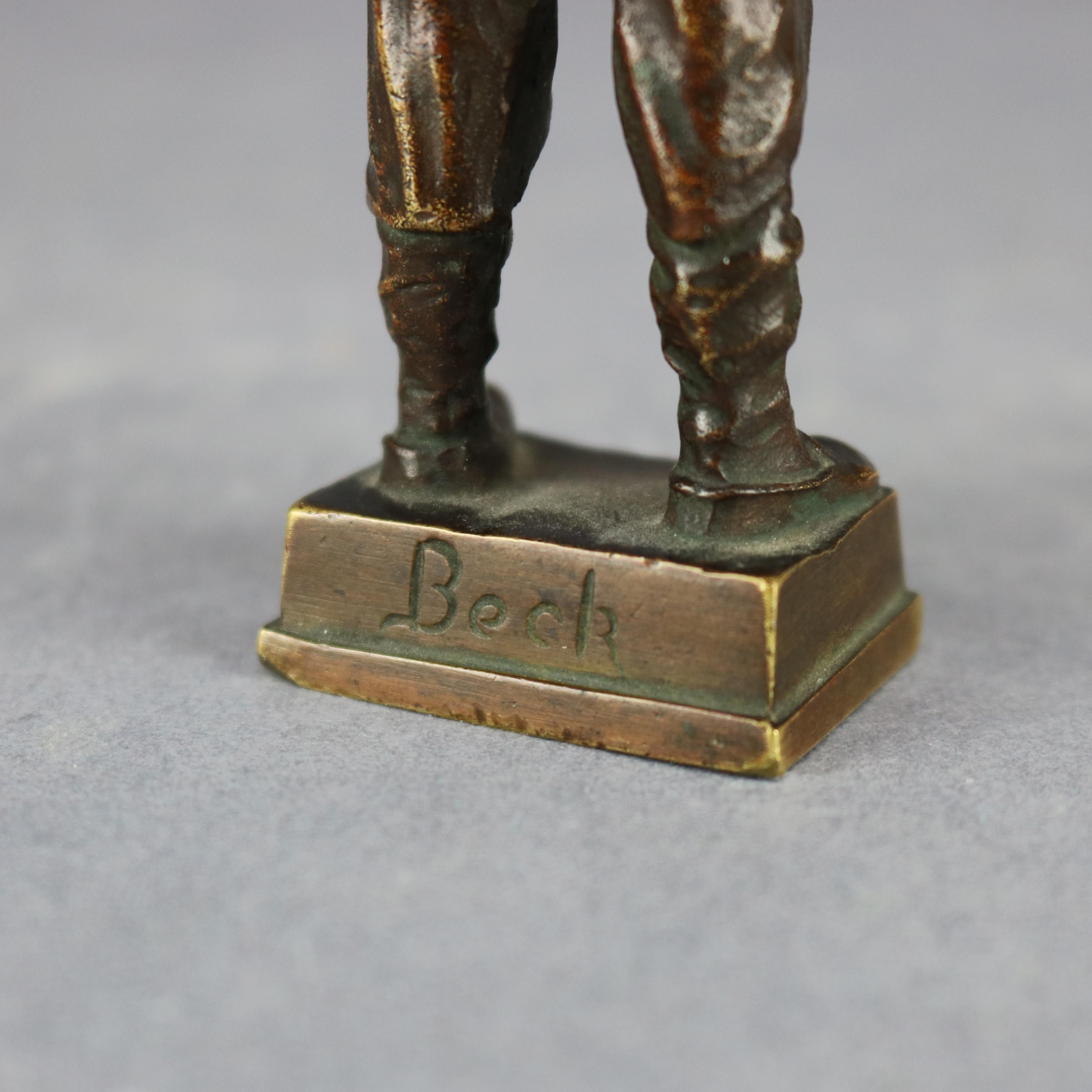 Antique Continental Figural Bronze Cabinet Sculpture of Boy, Signed Beck 3