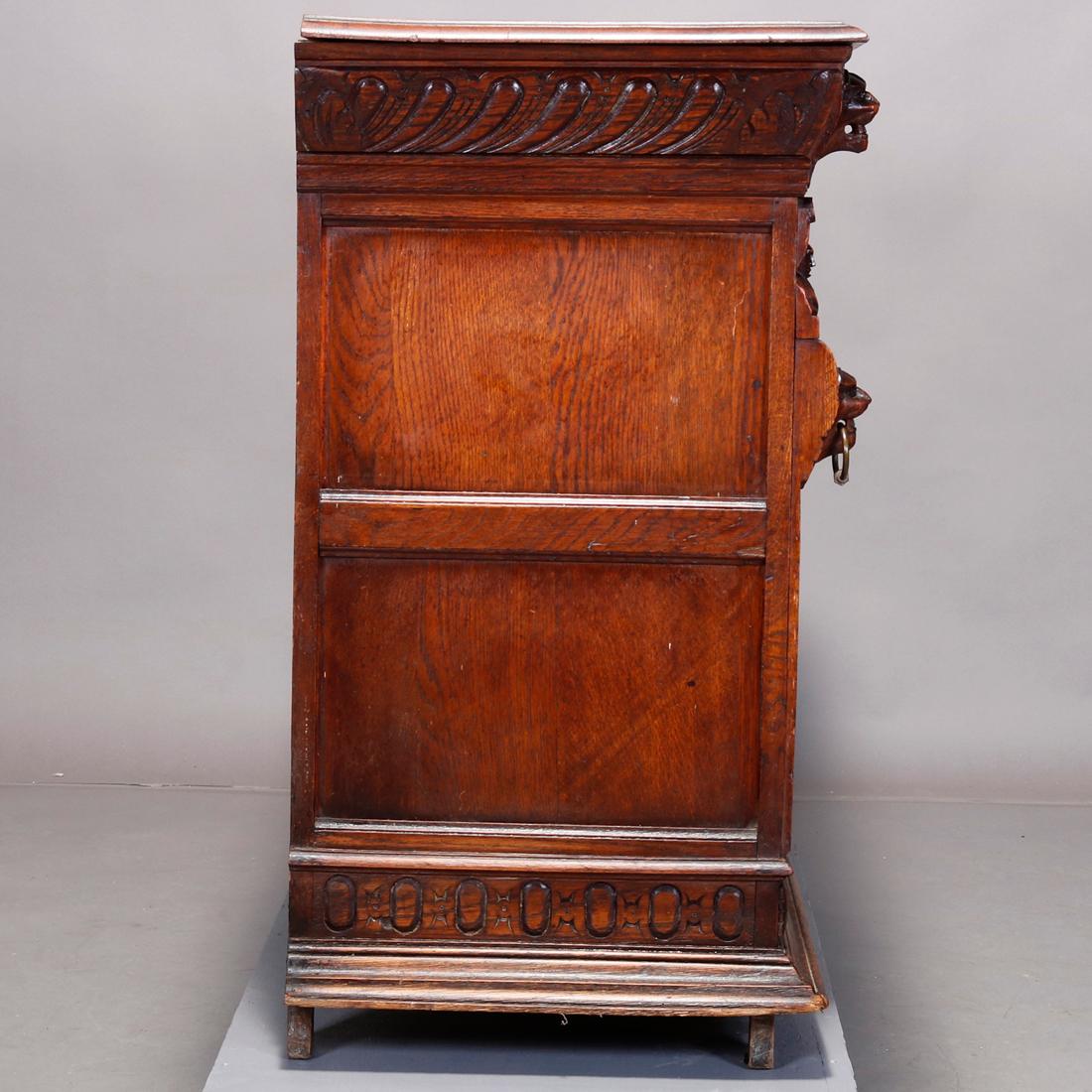 Antique Continental Figural Carved Oak Hunt Sideboard, Circa 1890 In Good Condition In Big Flats, NY