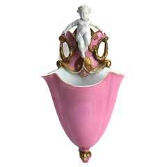Antique Continental Figural Cherub Porcelain Wall Pocket Signed C1880