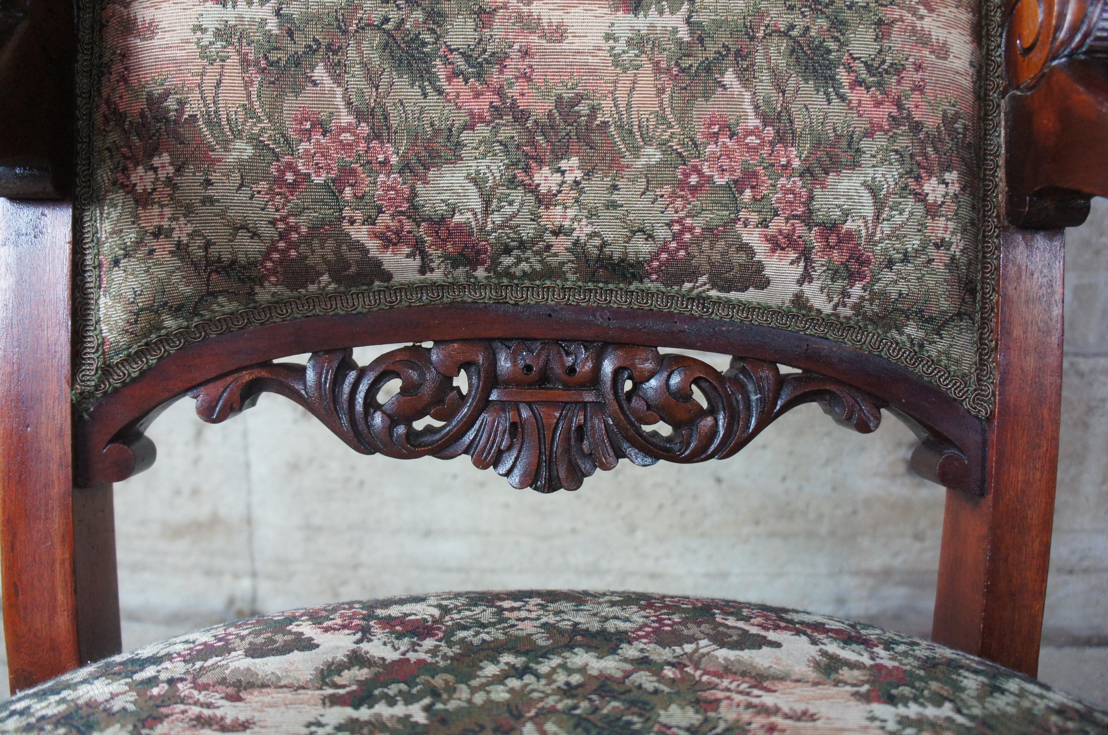 Antique Continental Figural Mahogany Parlor Chair Baroque High Relief Aubusson 6