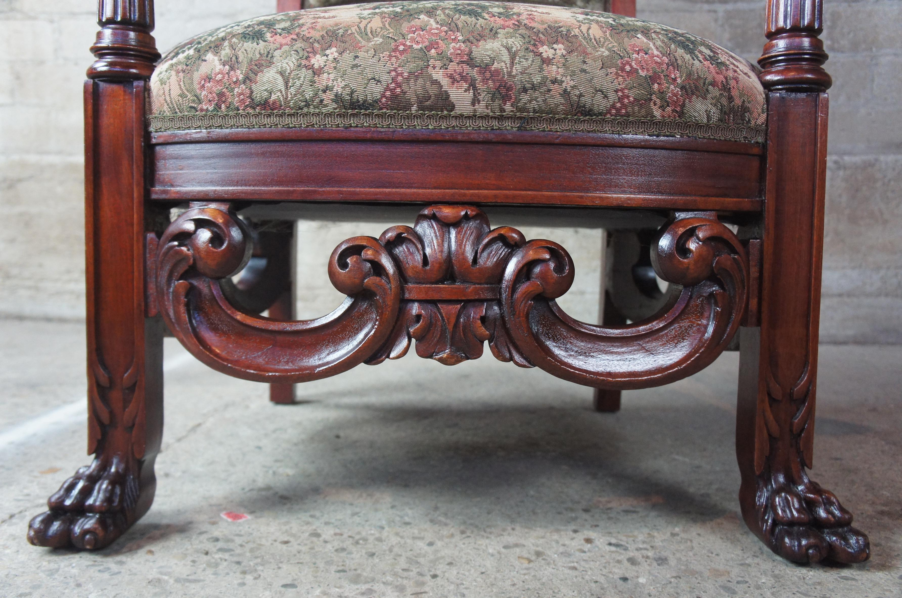 Antique Continental Figural Mahogany Parlor Chair Baroque High Relief Aubusson 7