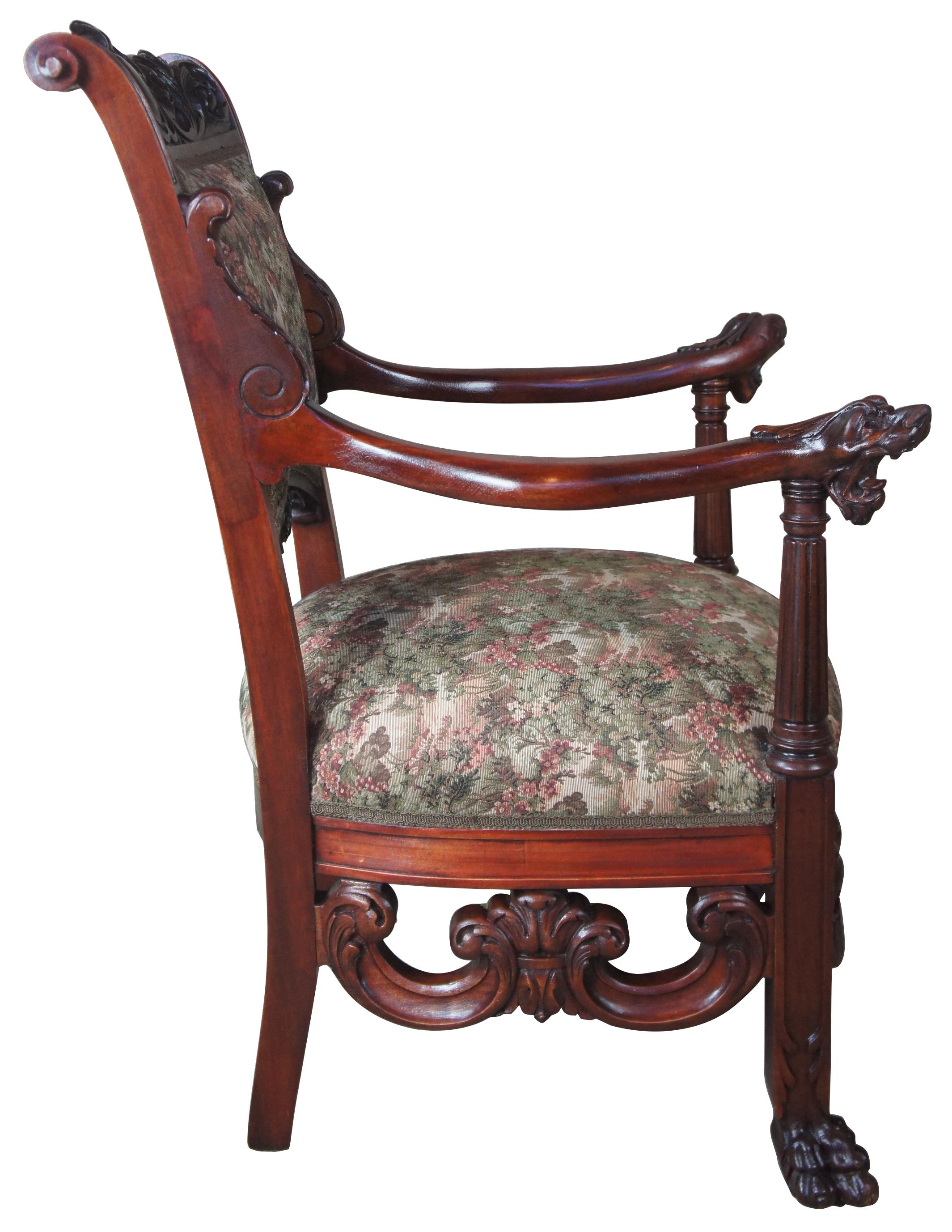 European Antique Continental Figural Mahogany Parlor Chair Baroque High Relief Aubusson