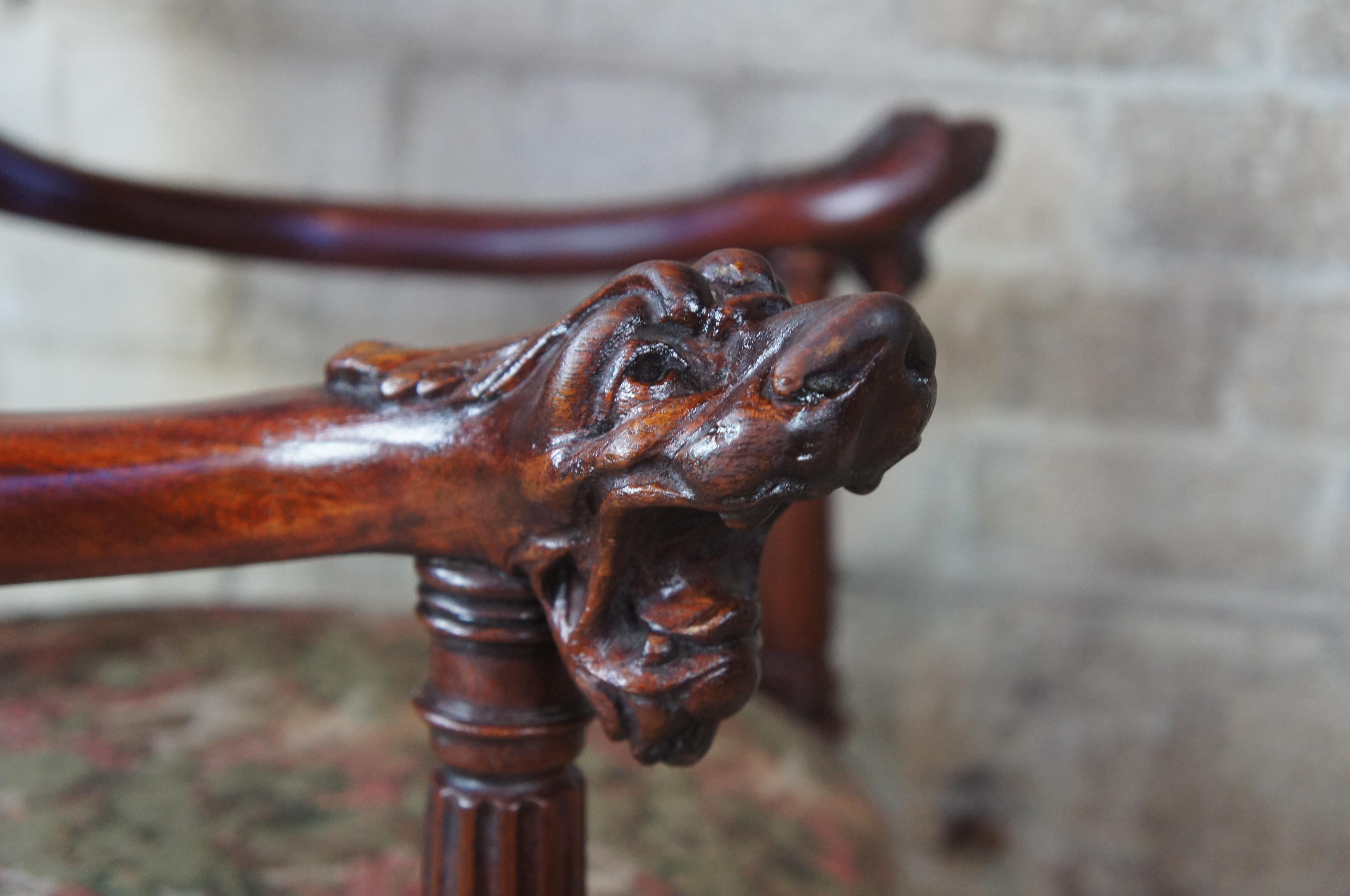 Antique Continental Figural Mahogany Parlor Chair Baroque High Relief Aubusson In Good Condition In Dayton, OH