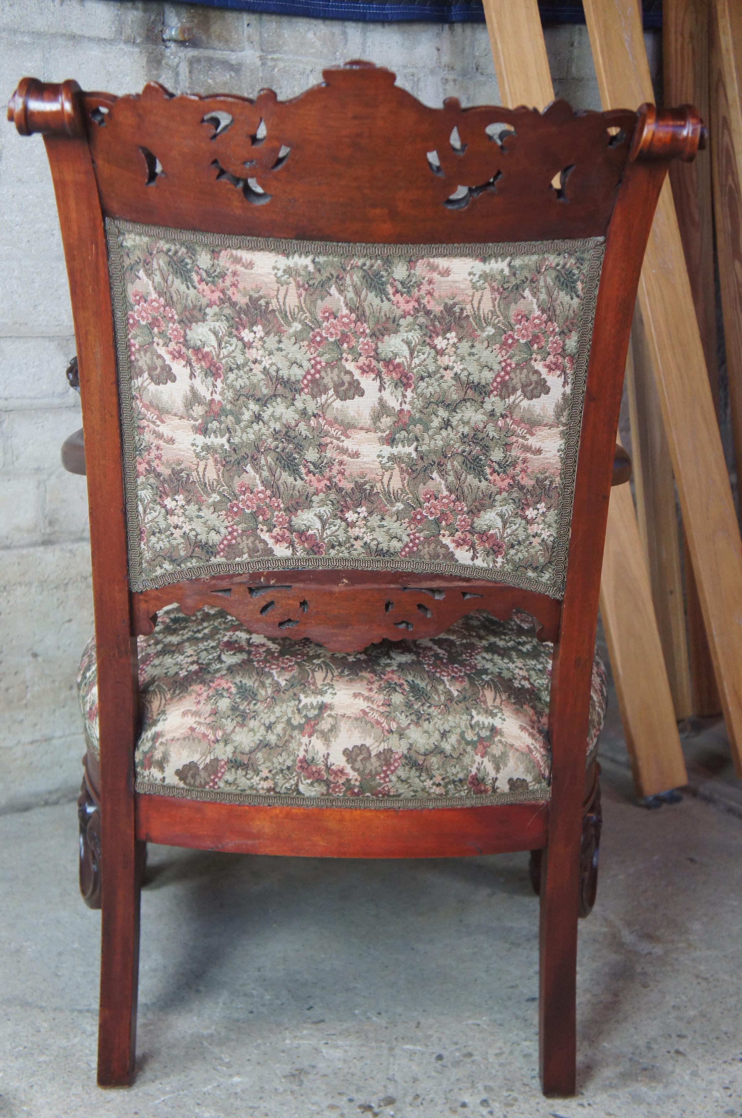 Antique Continental Figural Mahogany Parlor Chair Baroque High Relief Aubusson 3