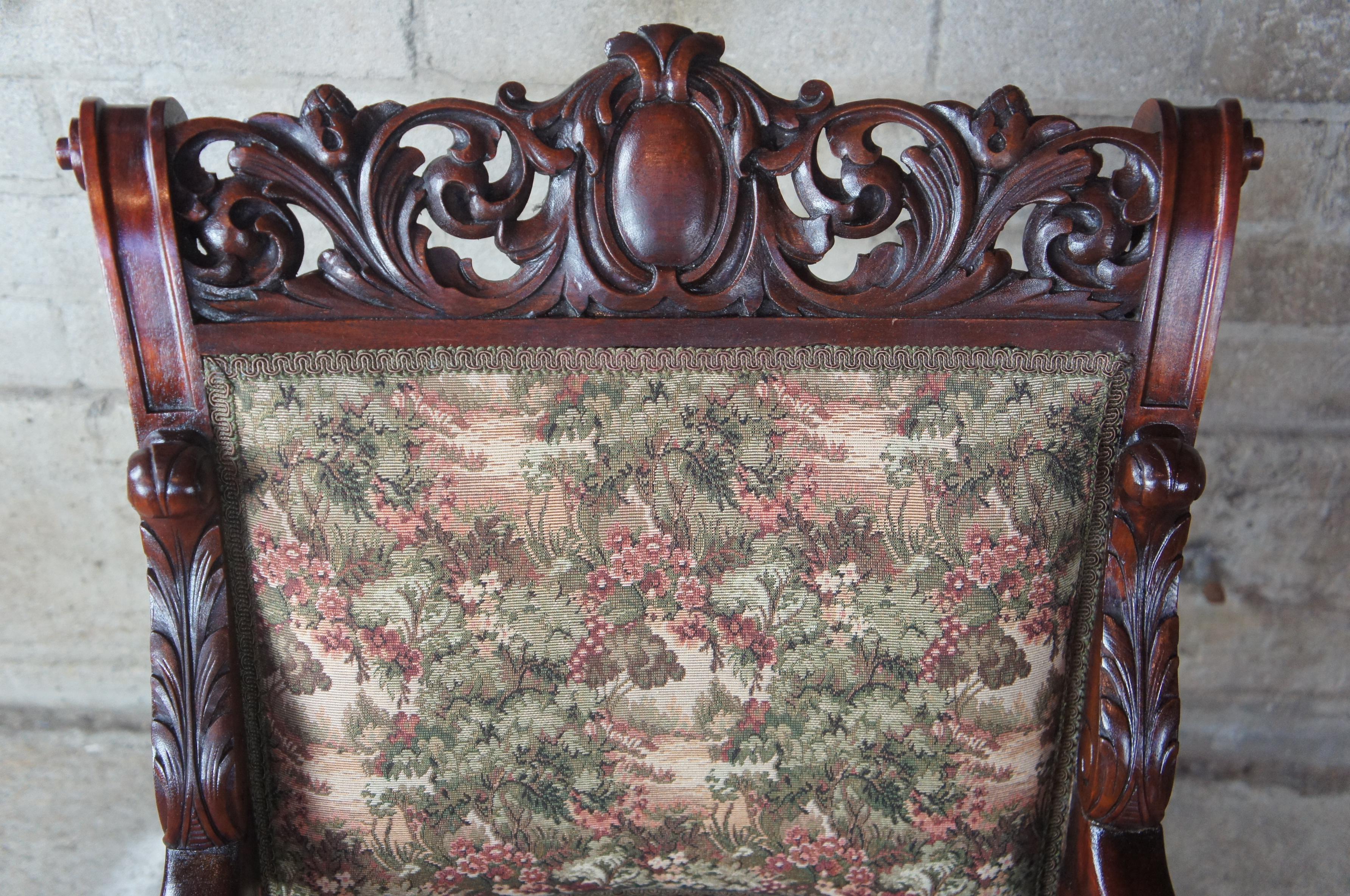Antique Continental Figural Mahogany Parlor Chair Baroque High Relief Aubusson 4