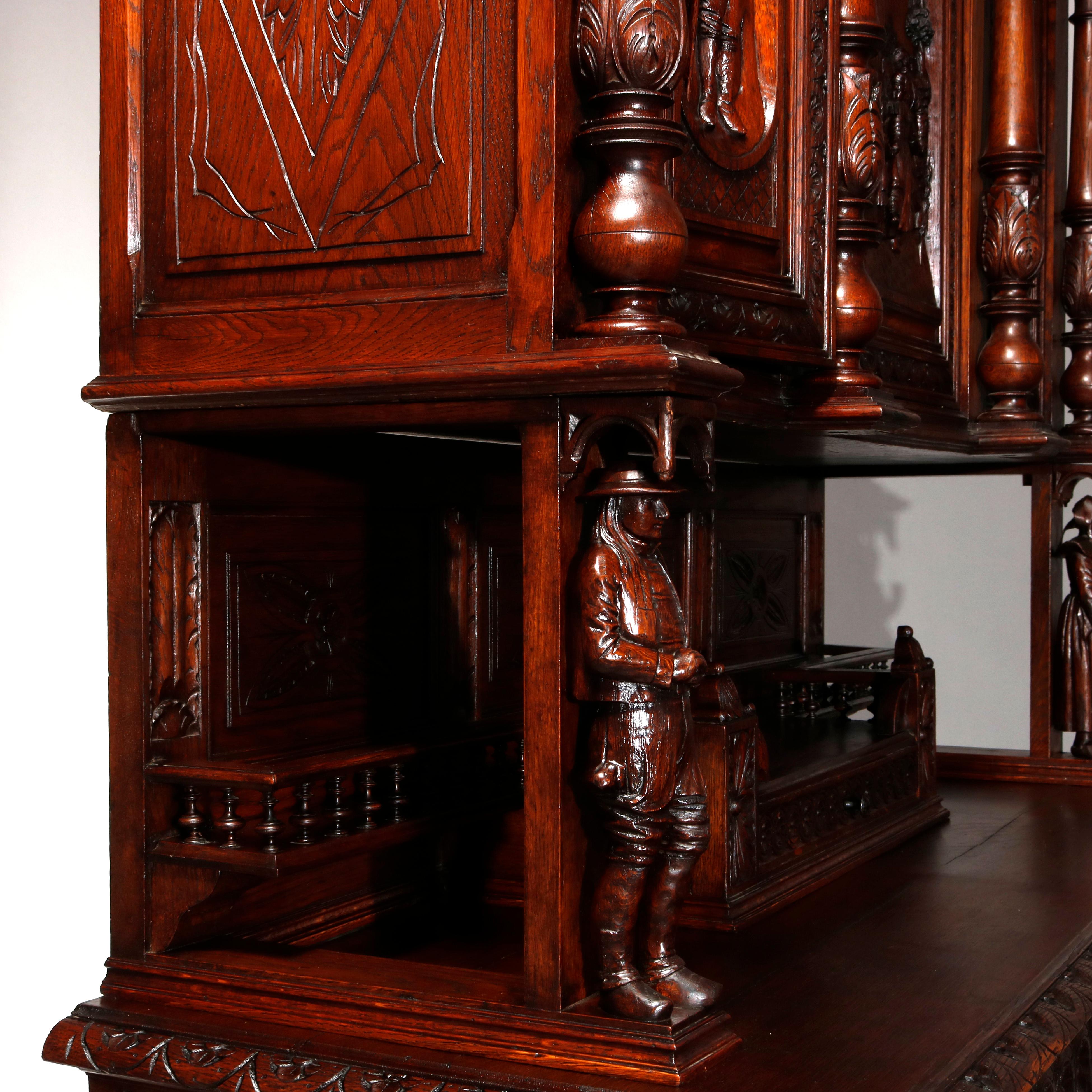 Antique Continental Figural Statuary Carved Oak Hunt Cupboard Cabinet circa 1890 5