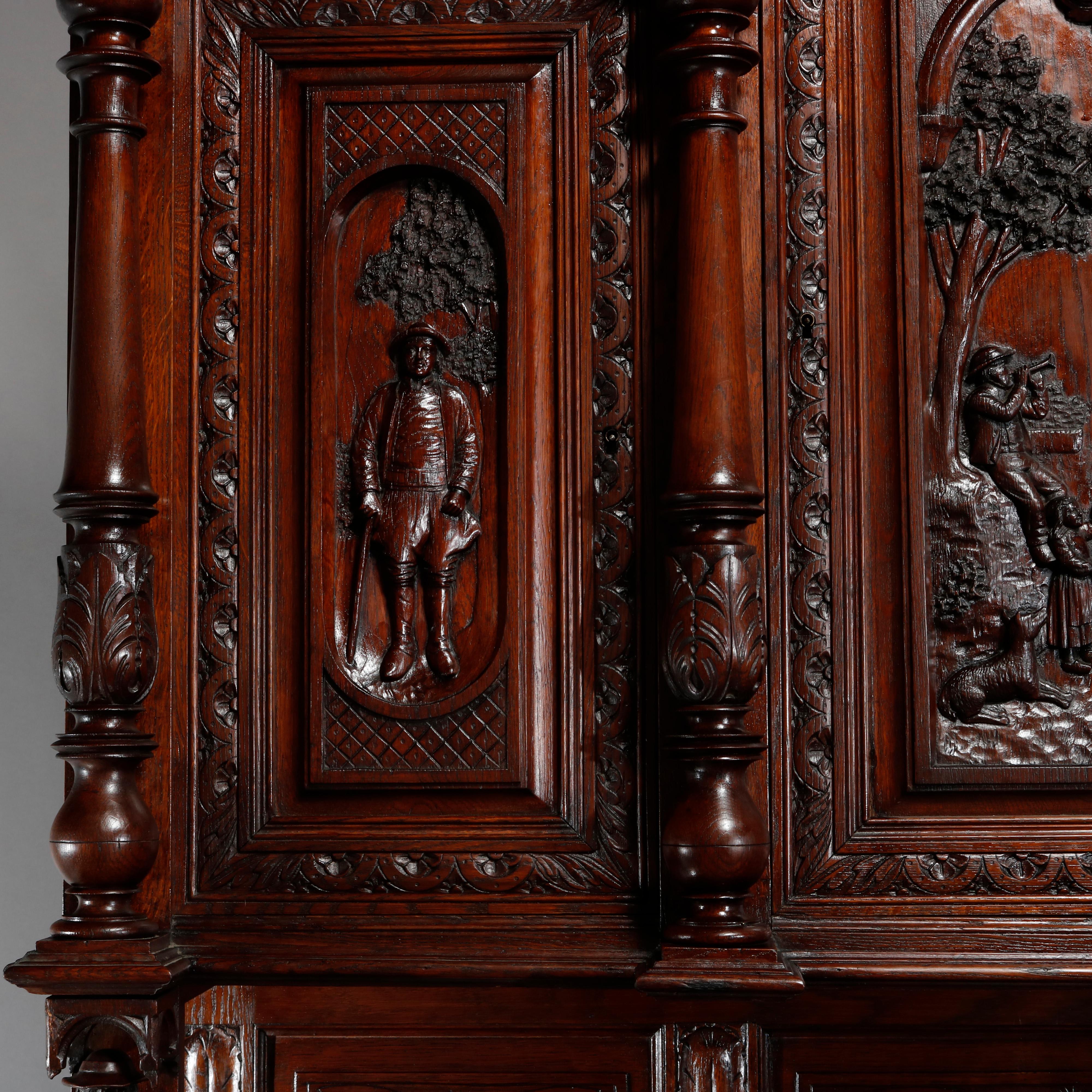 Antique Continental Figural Statuary Carved Oak Hunt Cupboard Cabinet circa 1890 6