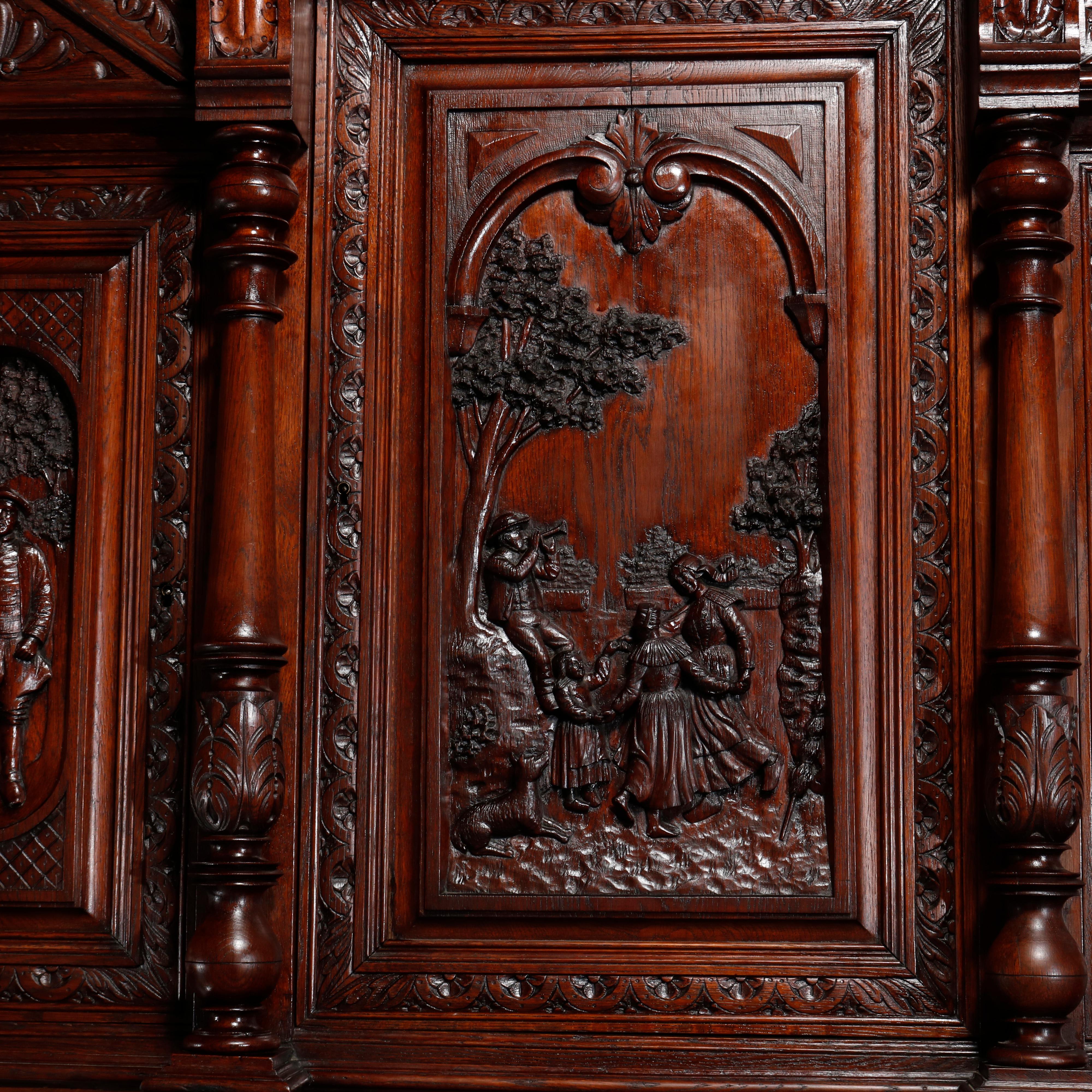 Antique Continental Figural Statuary Carved Oak Hunt Cupboard Cabinet circa 1890 7