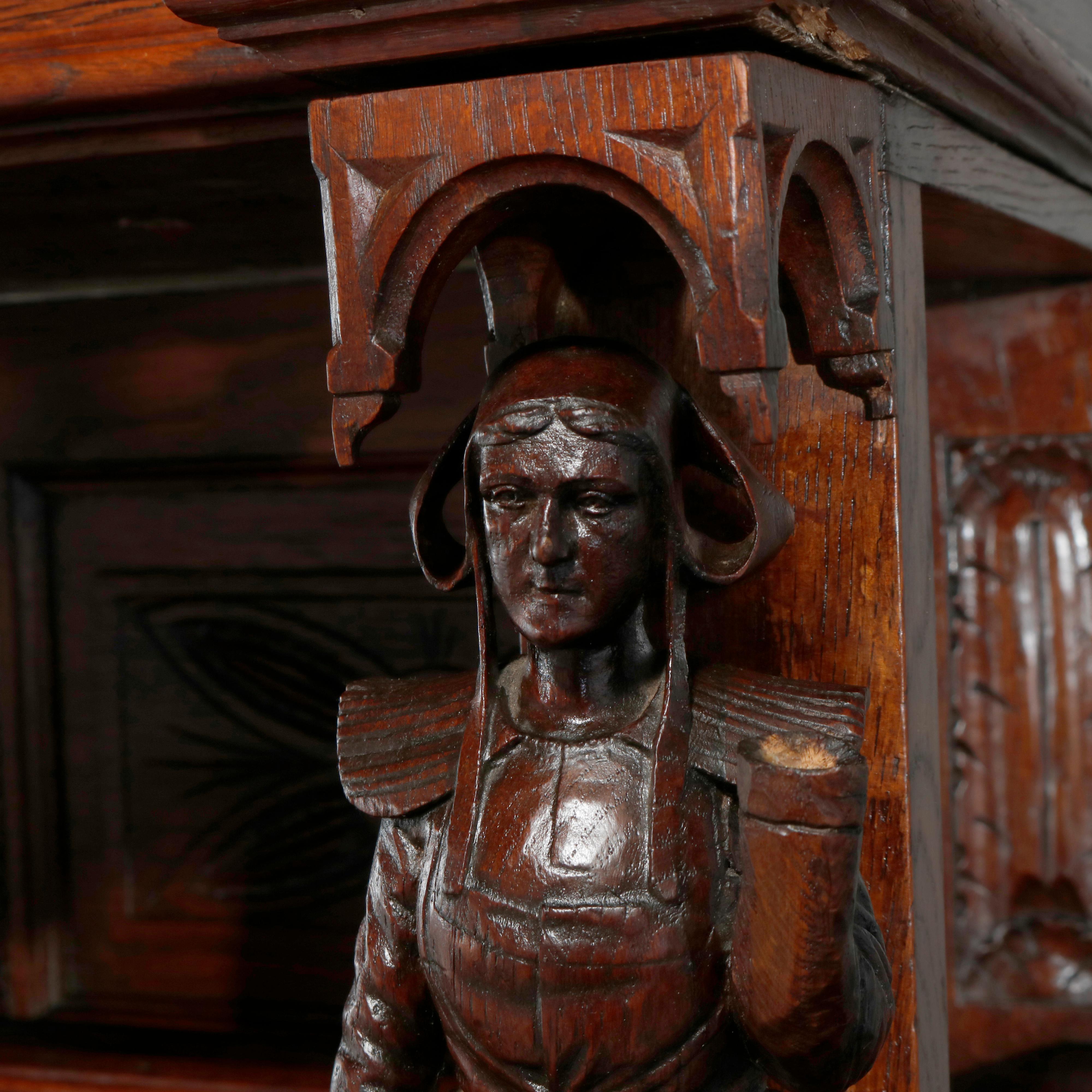 Antique Continental Figural Statuary Carved Oak Hunt Cupboard Cabinet circa 1890 14
