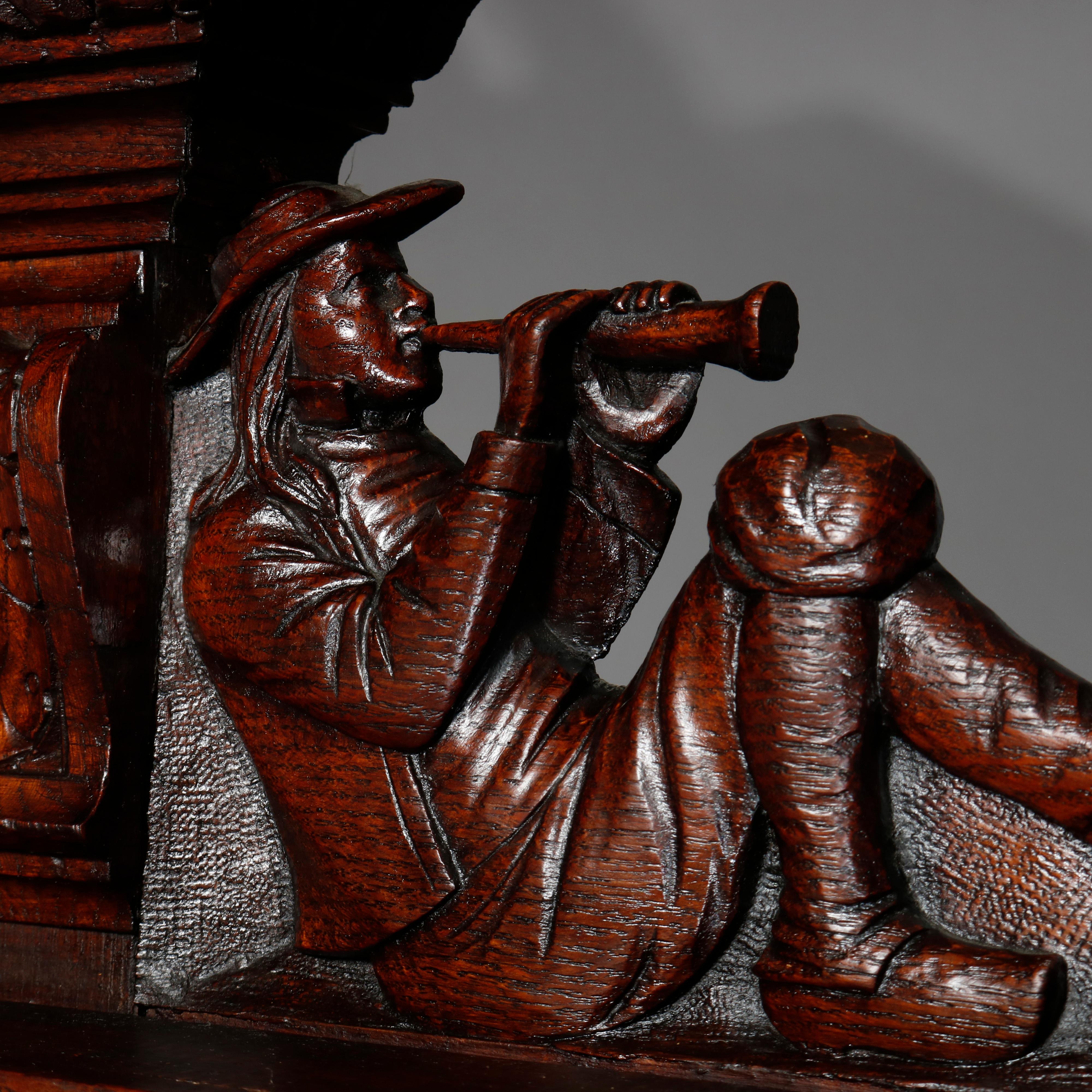 Antique Continental Figural Statuary Carved Oak Hunt Cupboard Cabinet circa 1890 3