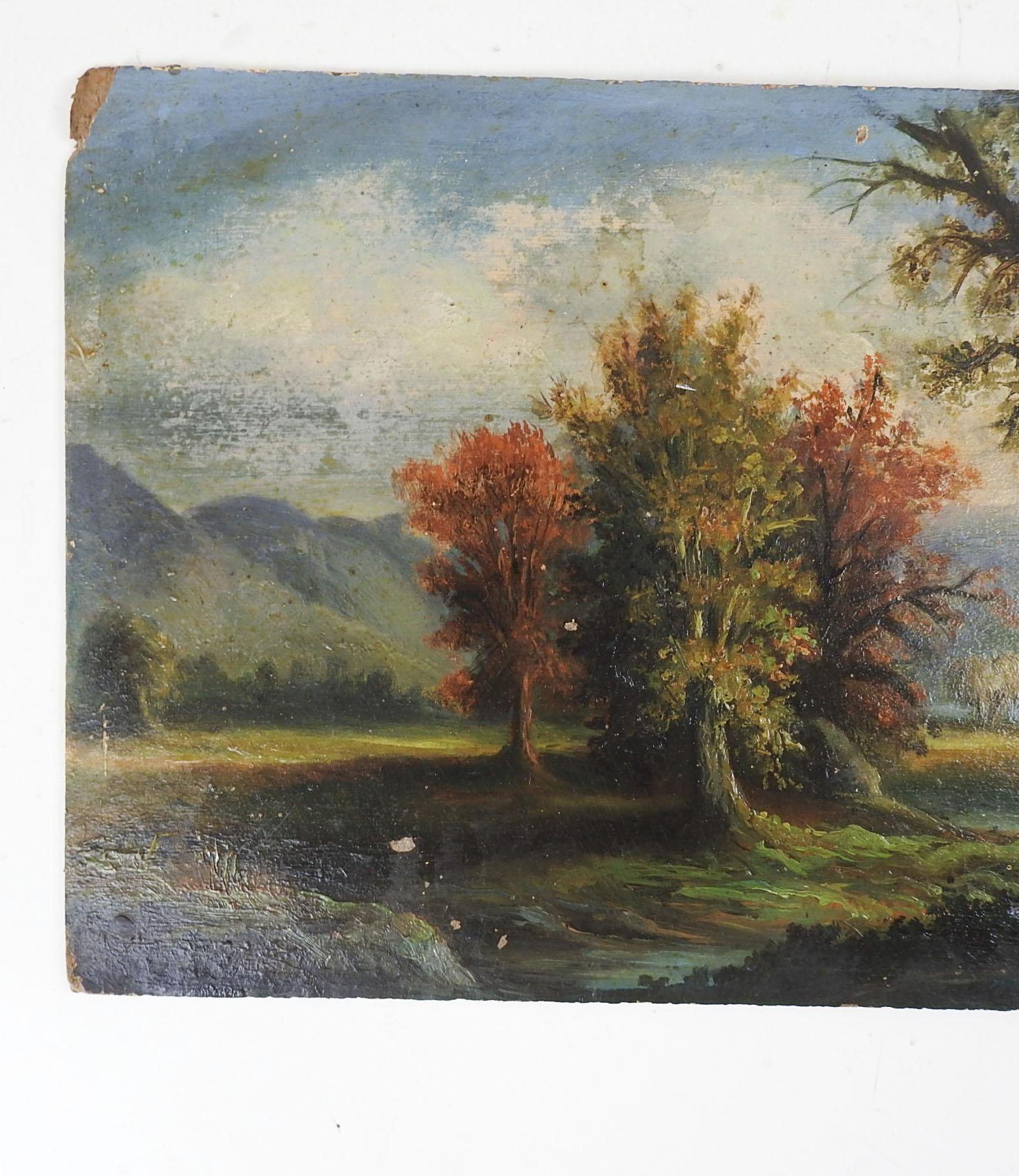 Antique Continental Forest Landscape Painting In Fair Condition For Sale In Seguin, TX