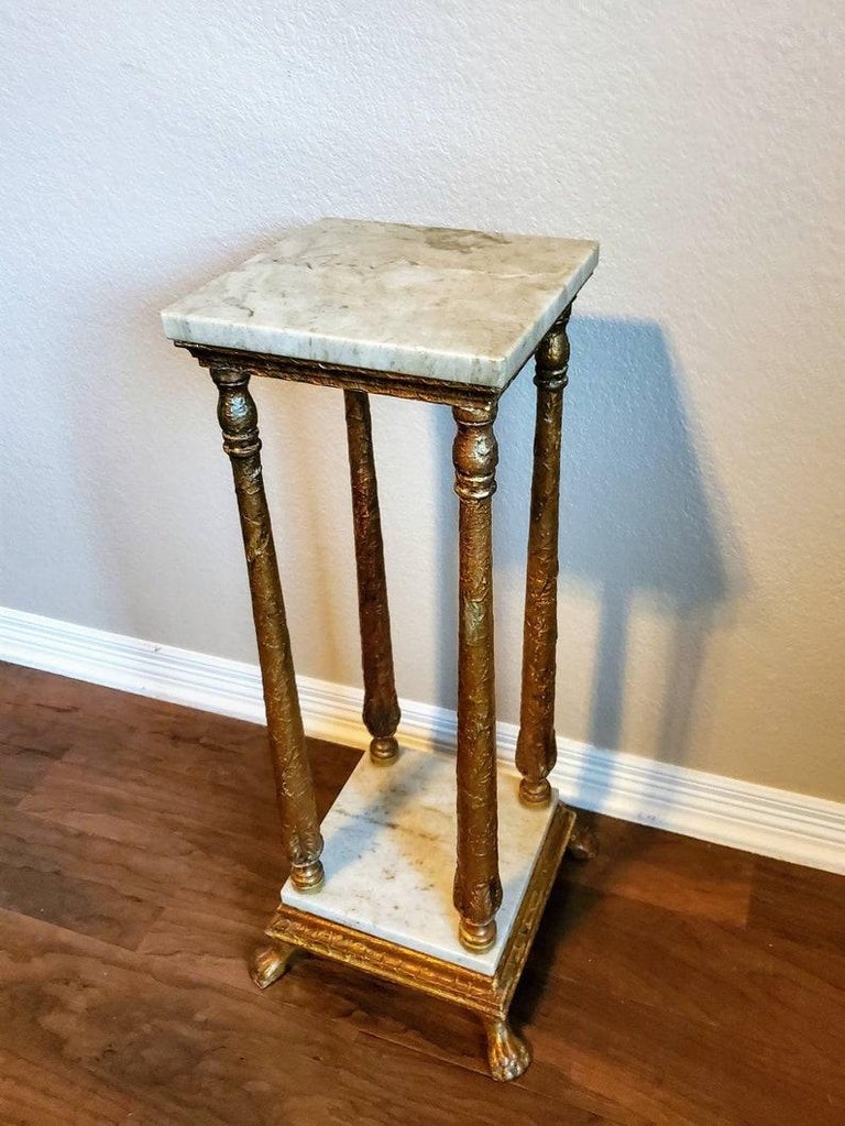 Antique Continental Gilded Marble Top Pedestal Table at 1stDibs