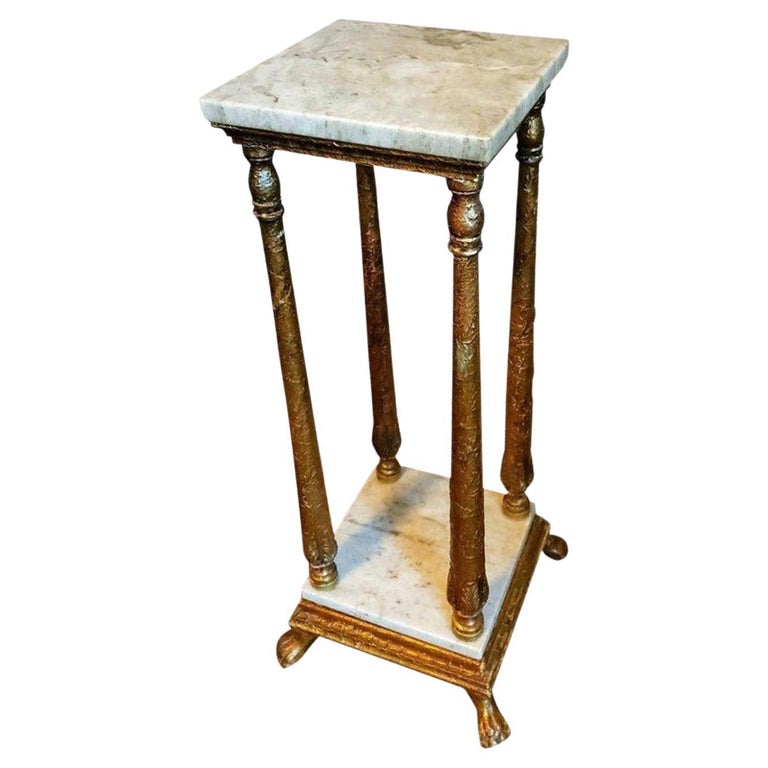 Antique Continental Gilded Marble Top Pedestal Table at 1stDibs