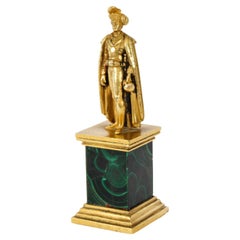 Antique Continental Gilt Bronze Malachite Sculpture Hamlet 19th Century