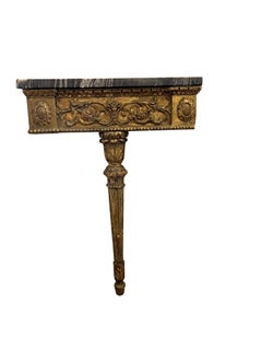 Antique Continental Gilt Mounted Corner Tables  with Black and Gold Marble Top