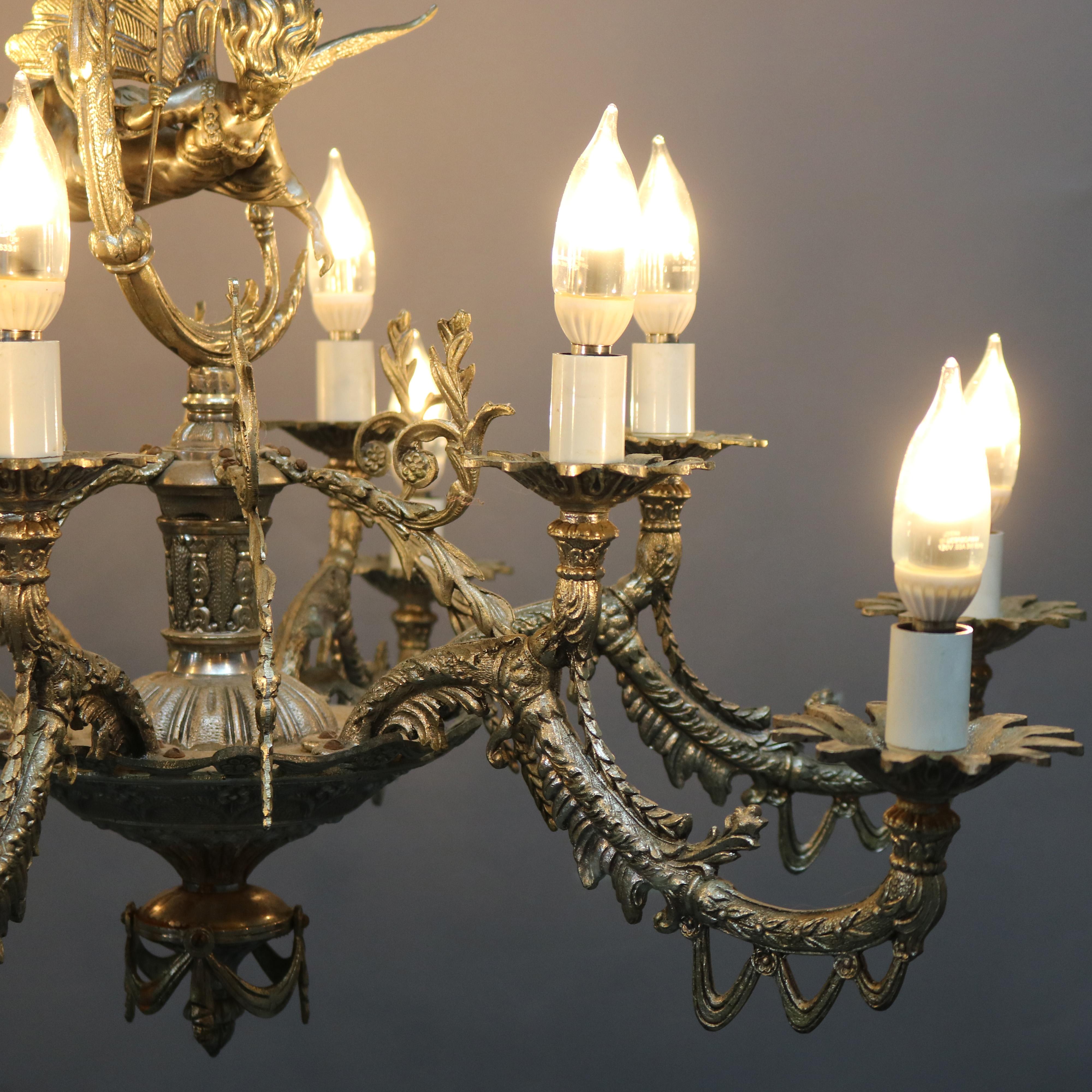 Antique Continental Gilt Silver Figural 12 Light Chandelier with Angel, c1930 3