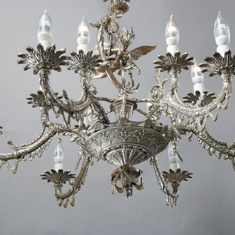 Antique Continental Gilt Silver Figural 12 Light Chandelier with Angel, c1930 For Sale 6