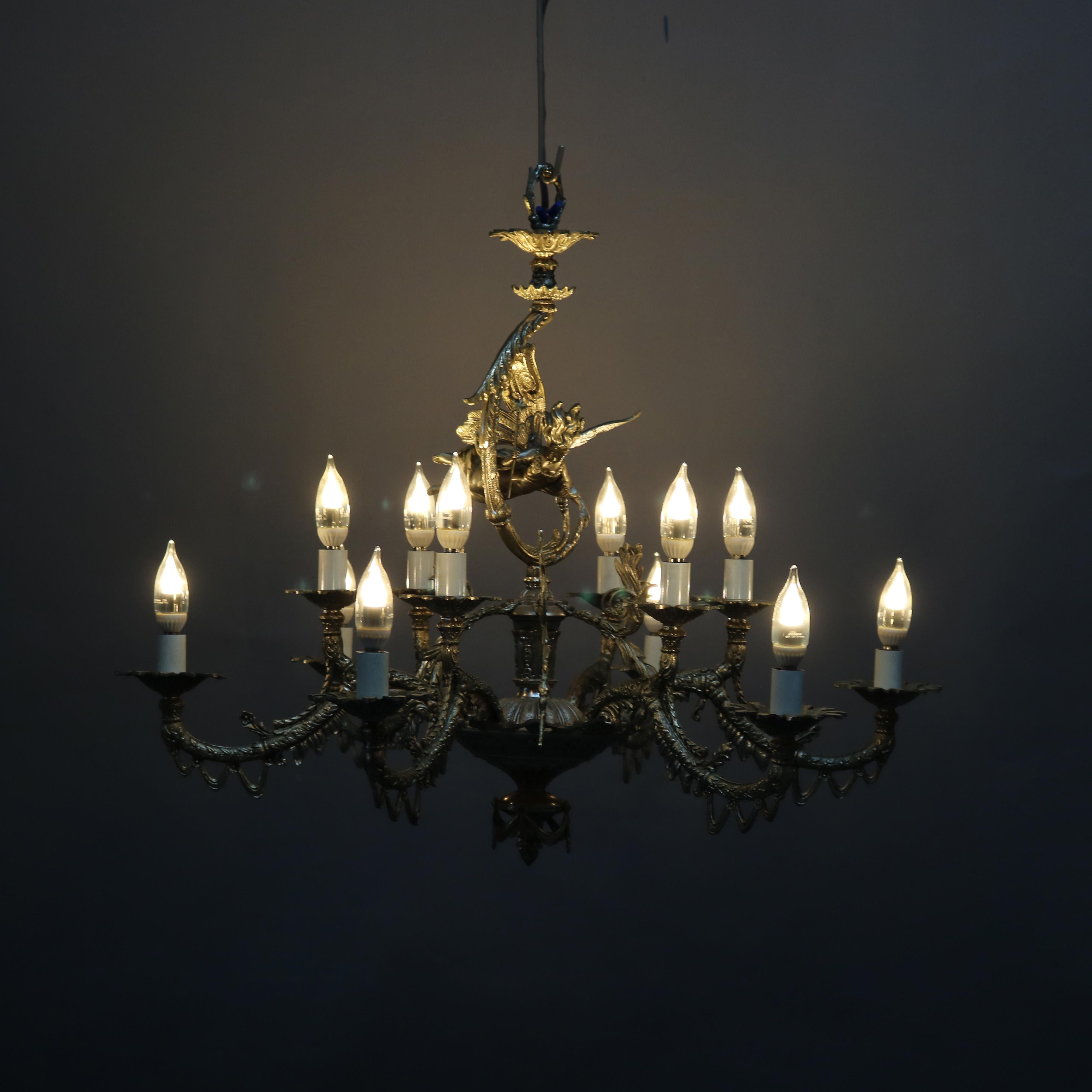 Antique Continental Gilt Silver Figural 12 Light Chandelier with Angel, c1930 7