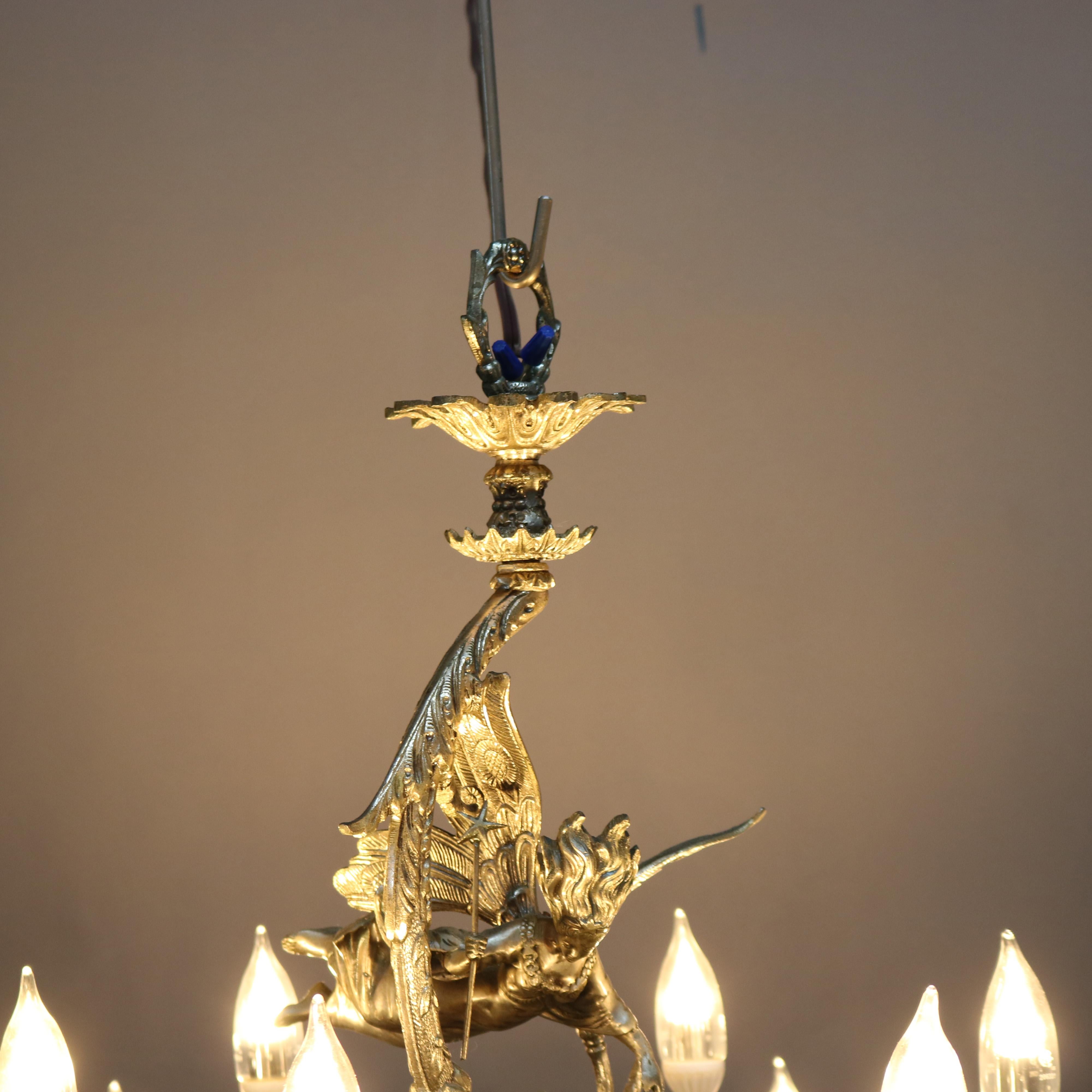 Antique Continental Gilt Silver Figural 12 Light Chandelier with Angel, c1930 8