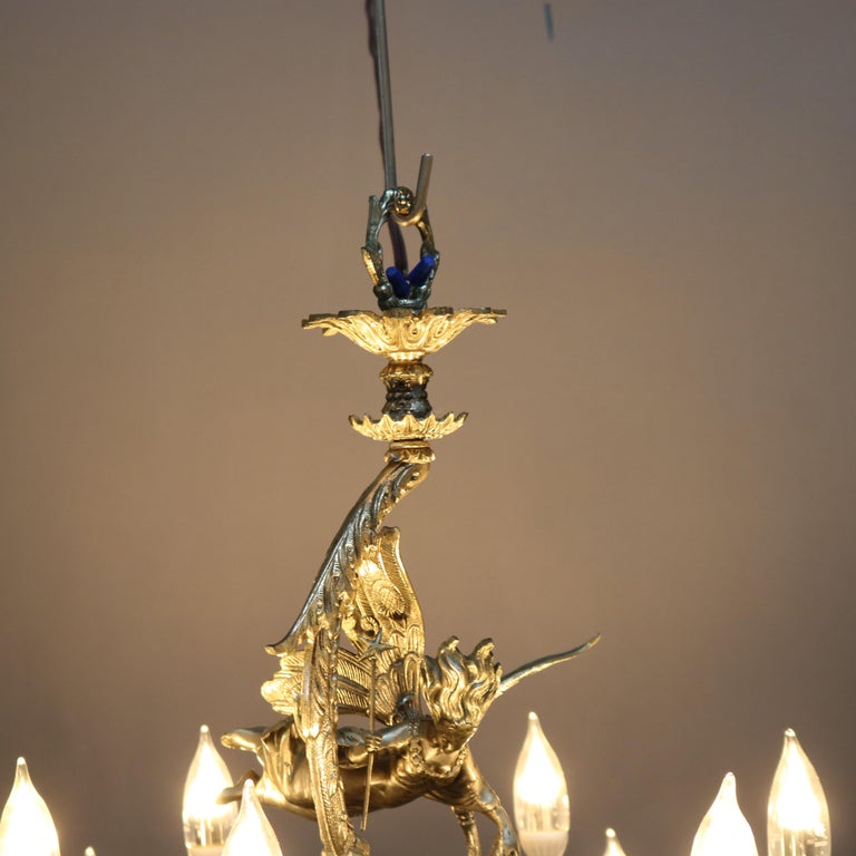 Antique Continental Gilt Silver Figural 12 Light Chandelier with Angel, c1930 For Sale 8