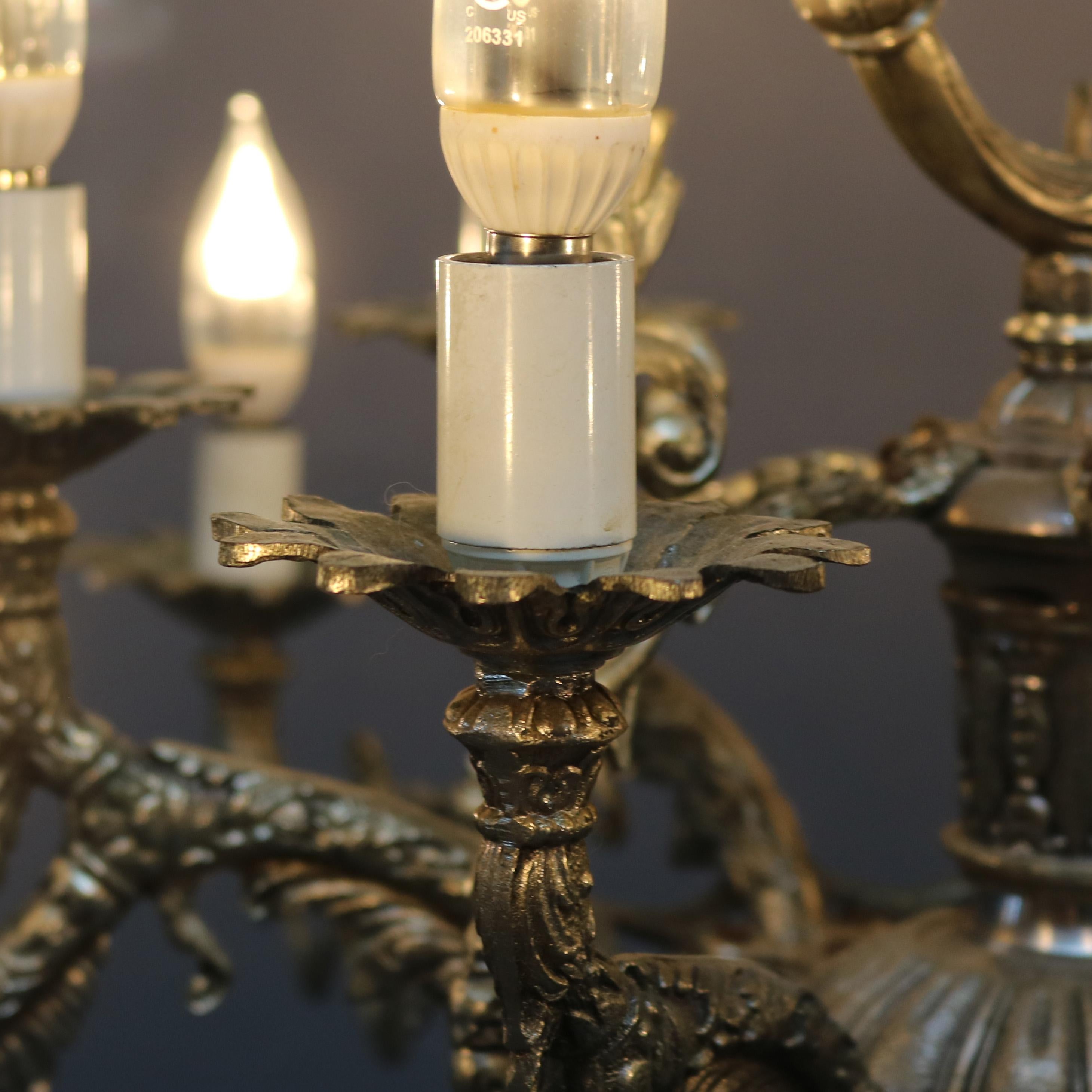 20th Century Antique Continental Gilt Silver Figural 12 Light Chandelier with Angel, c1930