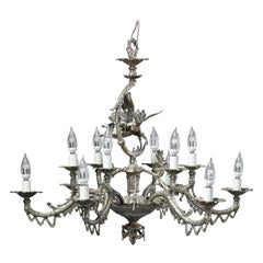 Antique Continental Gilt Silver Figural 12 Light Chandelier with Angel, c1930