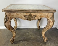 Antique Continental Giltwood Coffee Table with Original Foxed Mirror