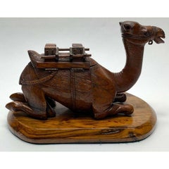 Antique Continental Hand Carved Novelty Ink Stand & Pen Tray Camel Formed