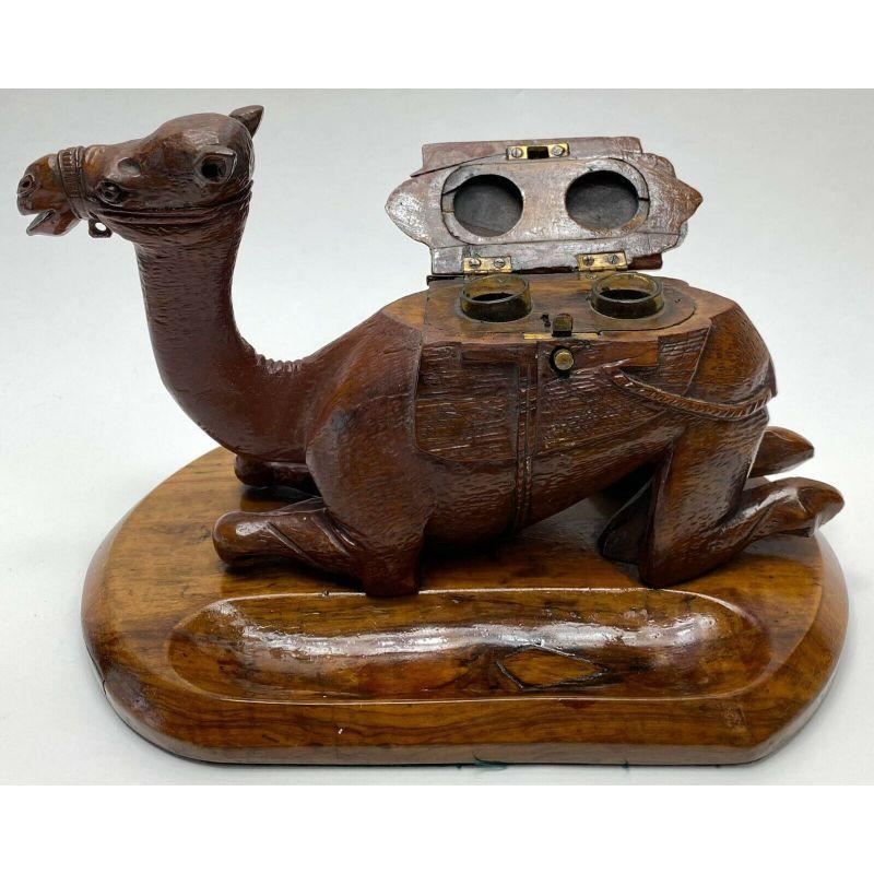 Hand-Carved Antique Continental Hand Carved Novelty Ink Stand & Pen Tray Camel Formed For Sale