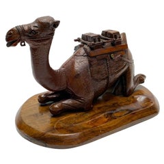 Antique Continental Hand Carved Novelty Ink Stand & Pen Tray Camel Formed
