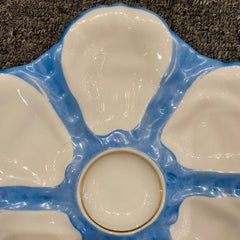 Antique Continental Hand Painted Blue & White Porcelain Oyster Plate, circa 1890