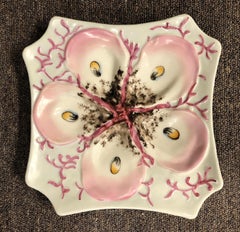 Antique Continental Hand-Painted Porcelain Oyster Plate, circa 1880-1890