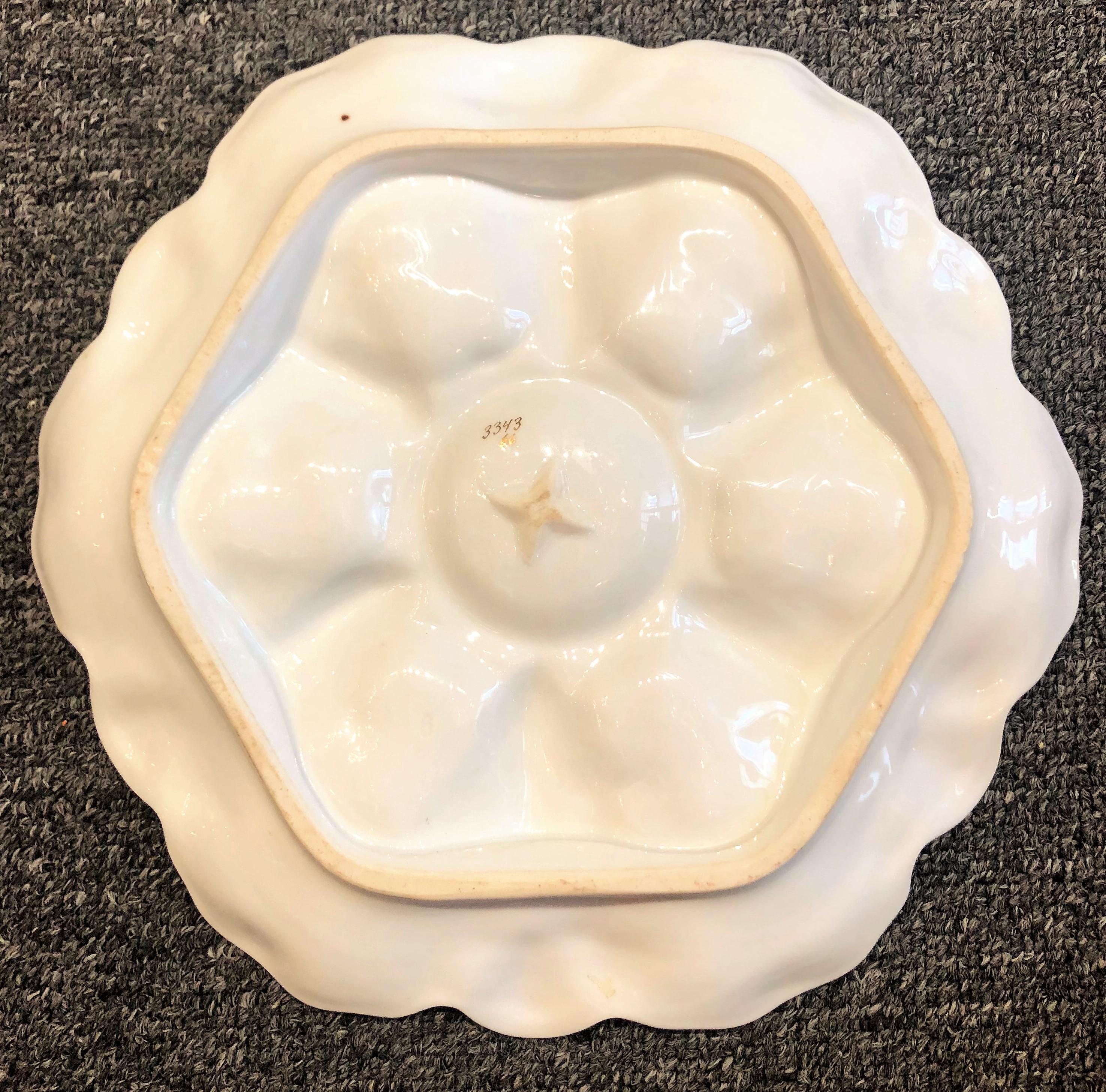 Antique Continental Hand Painted Porcelain Oyster Plate, circa 1880 In Good Condition In New Orleans, LA