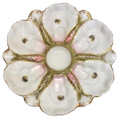 Antique Continental Hand-Painted Porcelain Oyster Plate, circa 1880