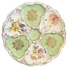 Antique Continental Hand-Painted Porcelain Oyster Plate circa 1890-1900