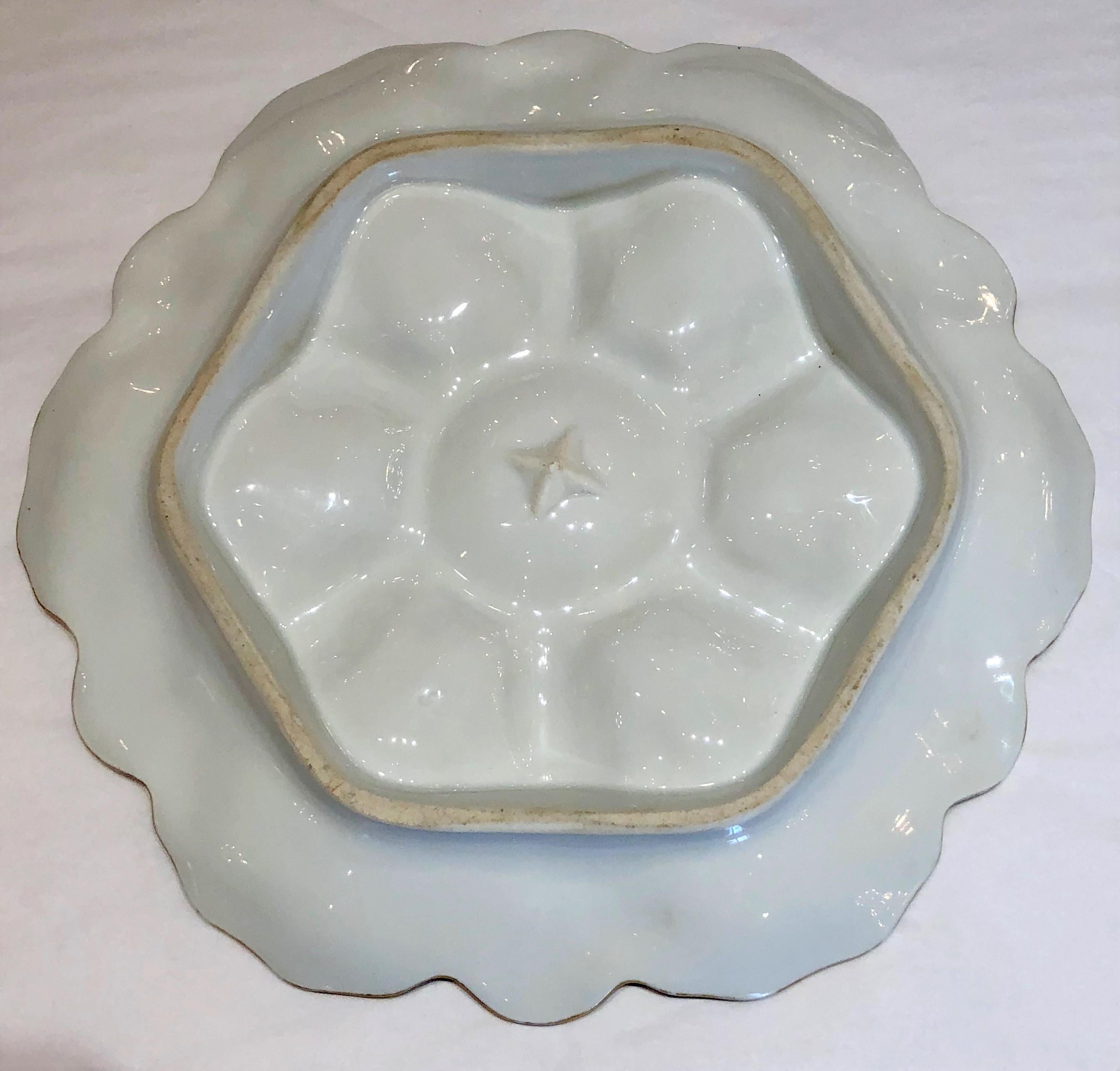 Antique Continental Hand-Painted Porcelain Oyster Plate, circa 1890 In Excellent Condition In New Orleans, LA