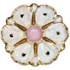 Antique Continental Hand-Painted Porcelain Oyster Plate, circa 1890