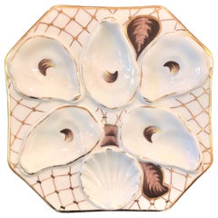 Antique Continental Hand Painted Porcelain Oyster Plate, circa 1890
