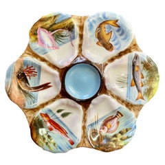 Antique Continental Hand-Painted Porcelain Sea Life Oyster Plate circa 1880-1890