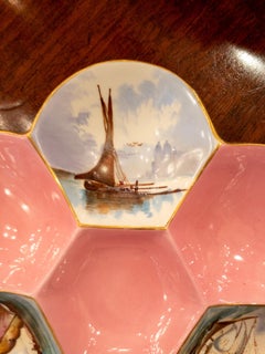 Antique Continental Hand Painted "Honeycomb" Design Oyster Plate, circa 1900