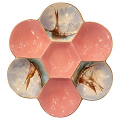 Antique Continental Hand Painted "Honeycomb" Design Oyster Plate, circa 1900 Antique Continental Hand Painted "Honeycomb" Design Oyster Plate, circa 1900