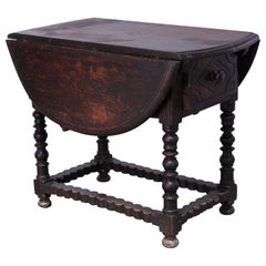 Antique Continental Inlaid Walnut Drop-Leaf Table, 17th Century