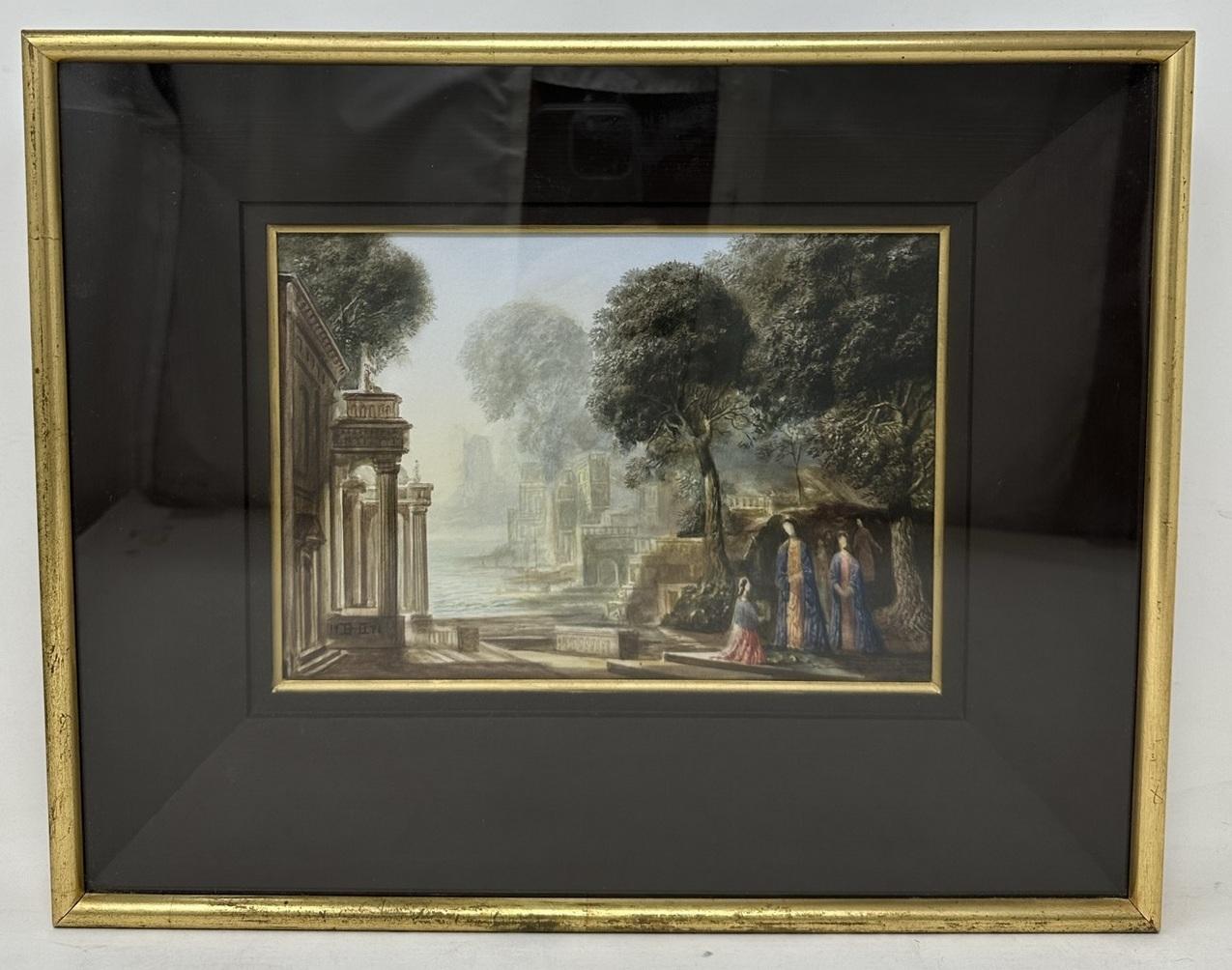 19th Century Antique Continental Italianate Framed Watercolor on Board Possibly Venice, Italy For Sale