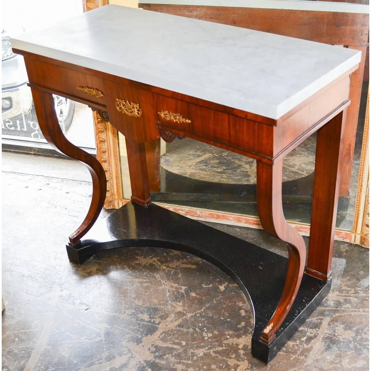 Gilt Antique Continental Mahogany Console Table