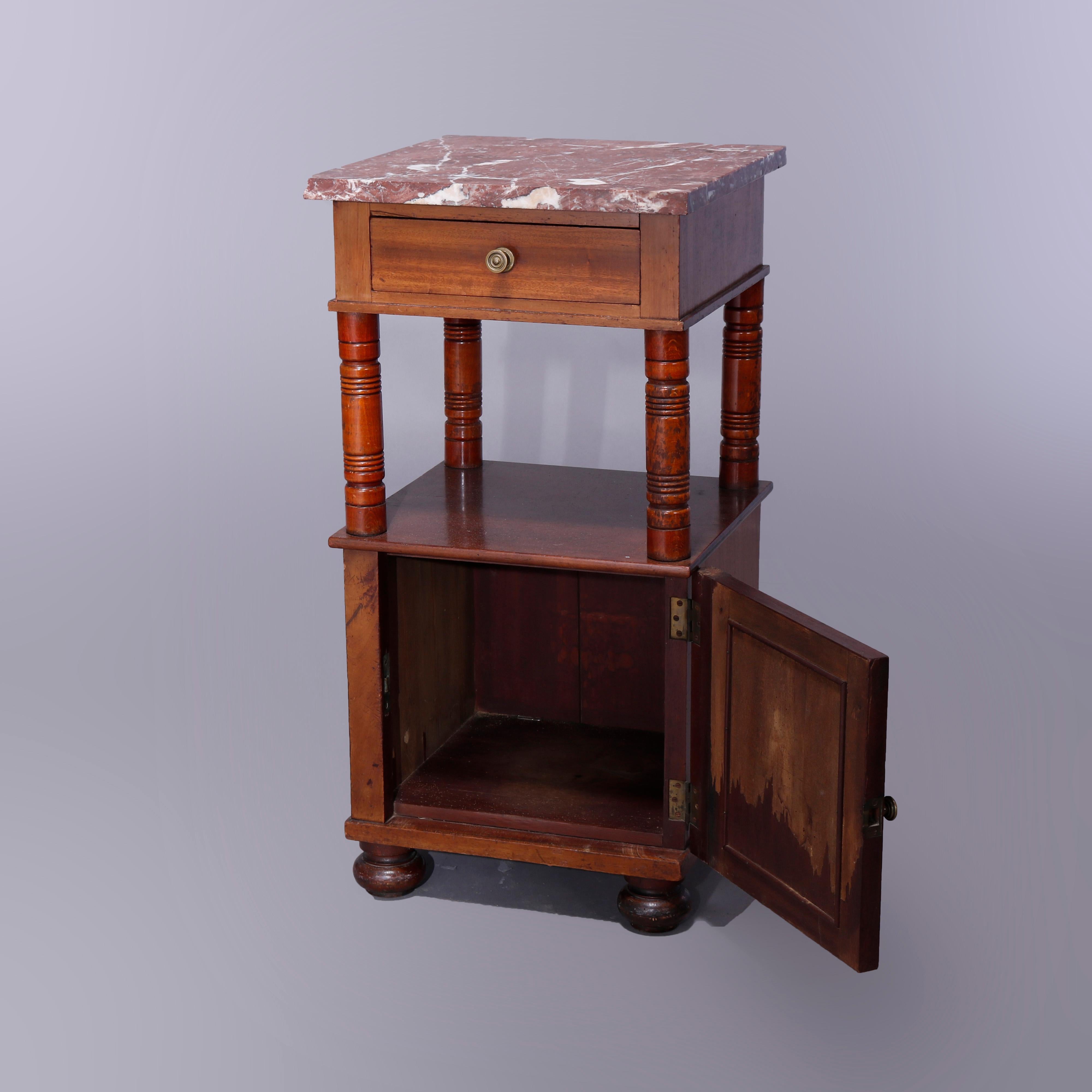 European Antique Continental Mahogany Marble Top Side Stand, Circa 1900