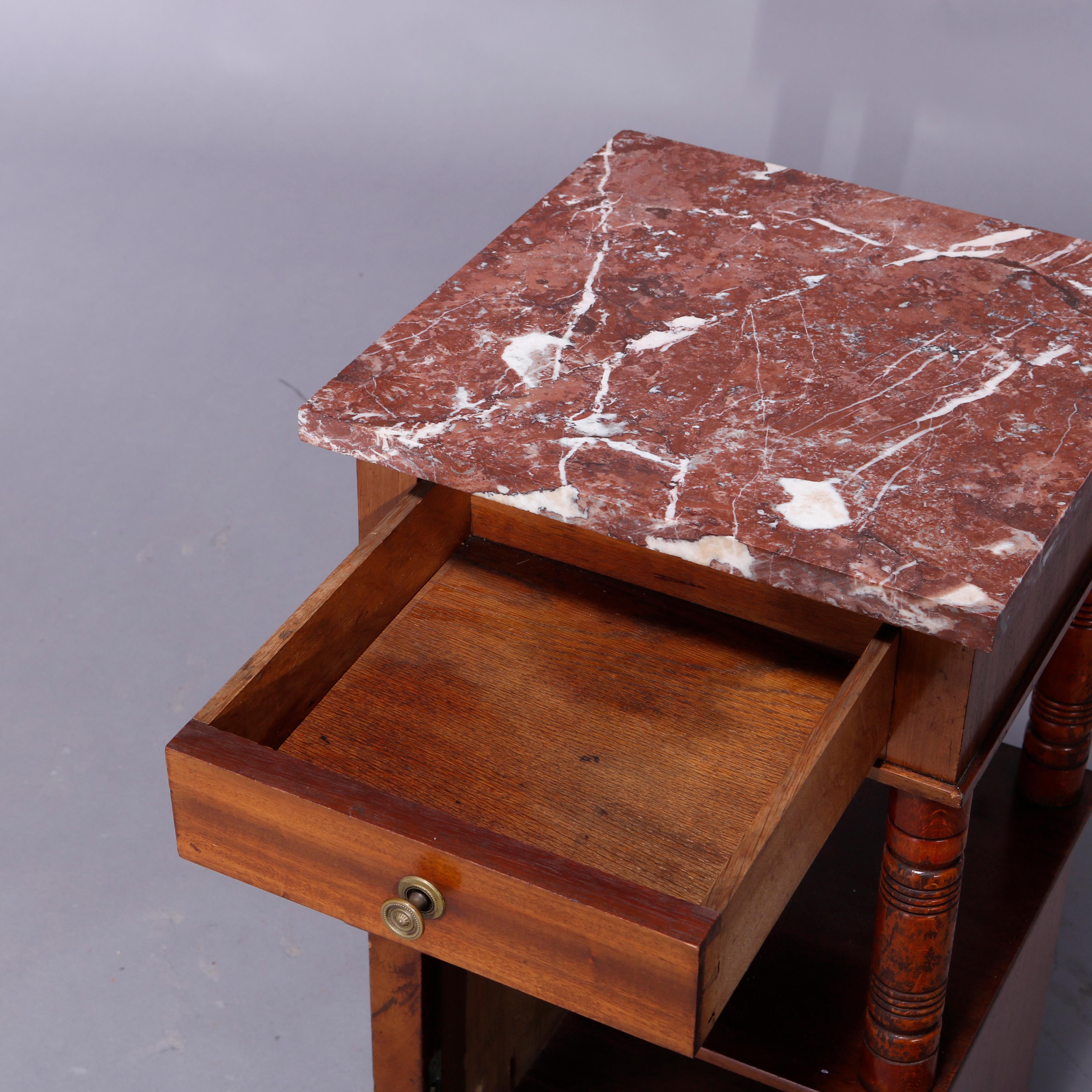Antique Continental Mahogany Marble Top Side Stand, Circa 1900 In Good Condition In Big Flats, NY