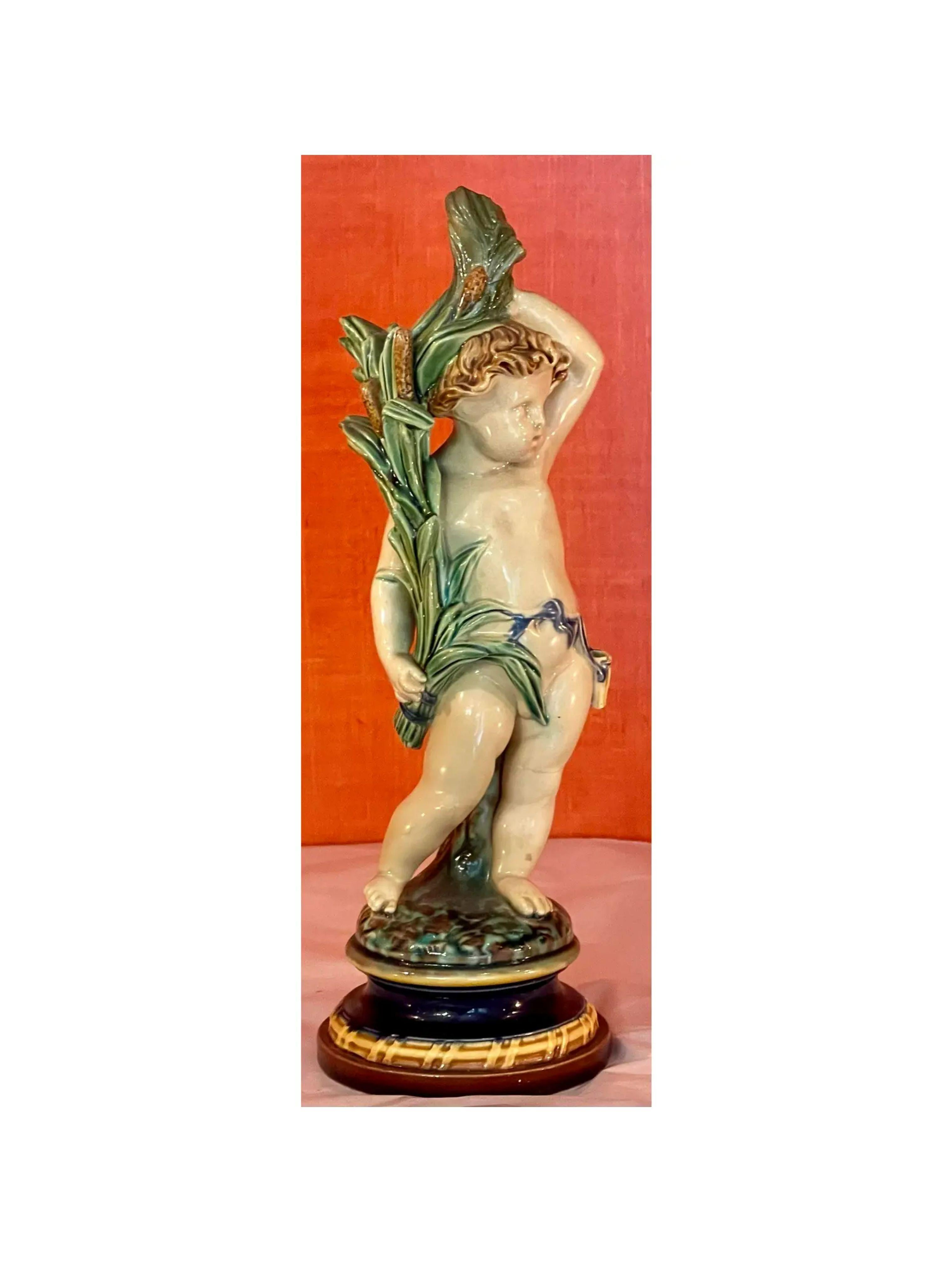 Antique Continental Majolica Pottery Putti Figure, 19th Century 2
