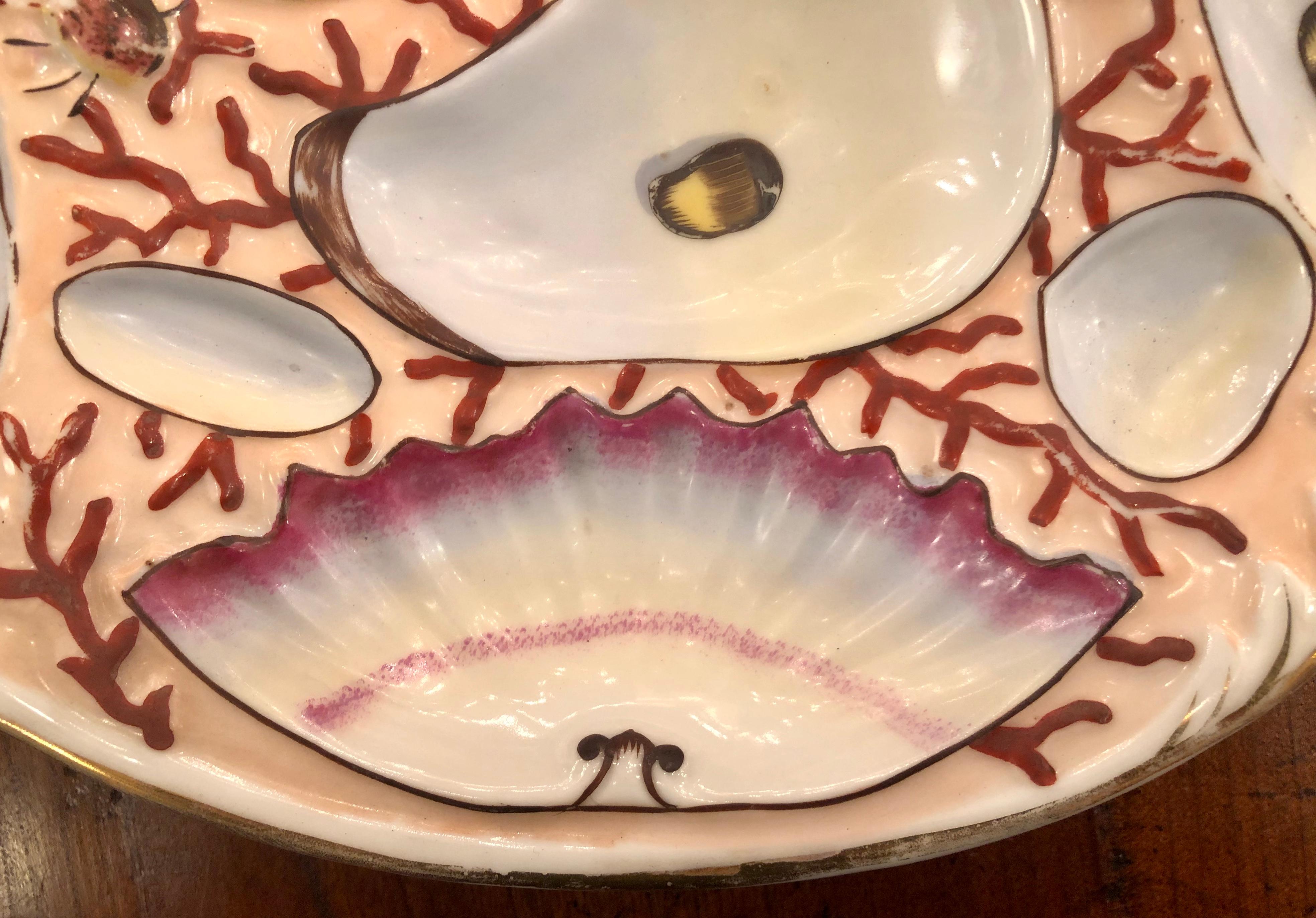 Austrian Antique Continental Multicolored Porcelain Bat Wing Oyster Plate, circa 1880
